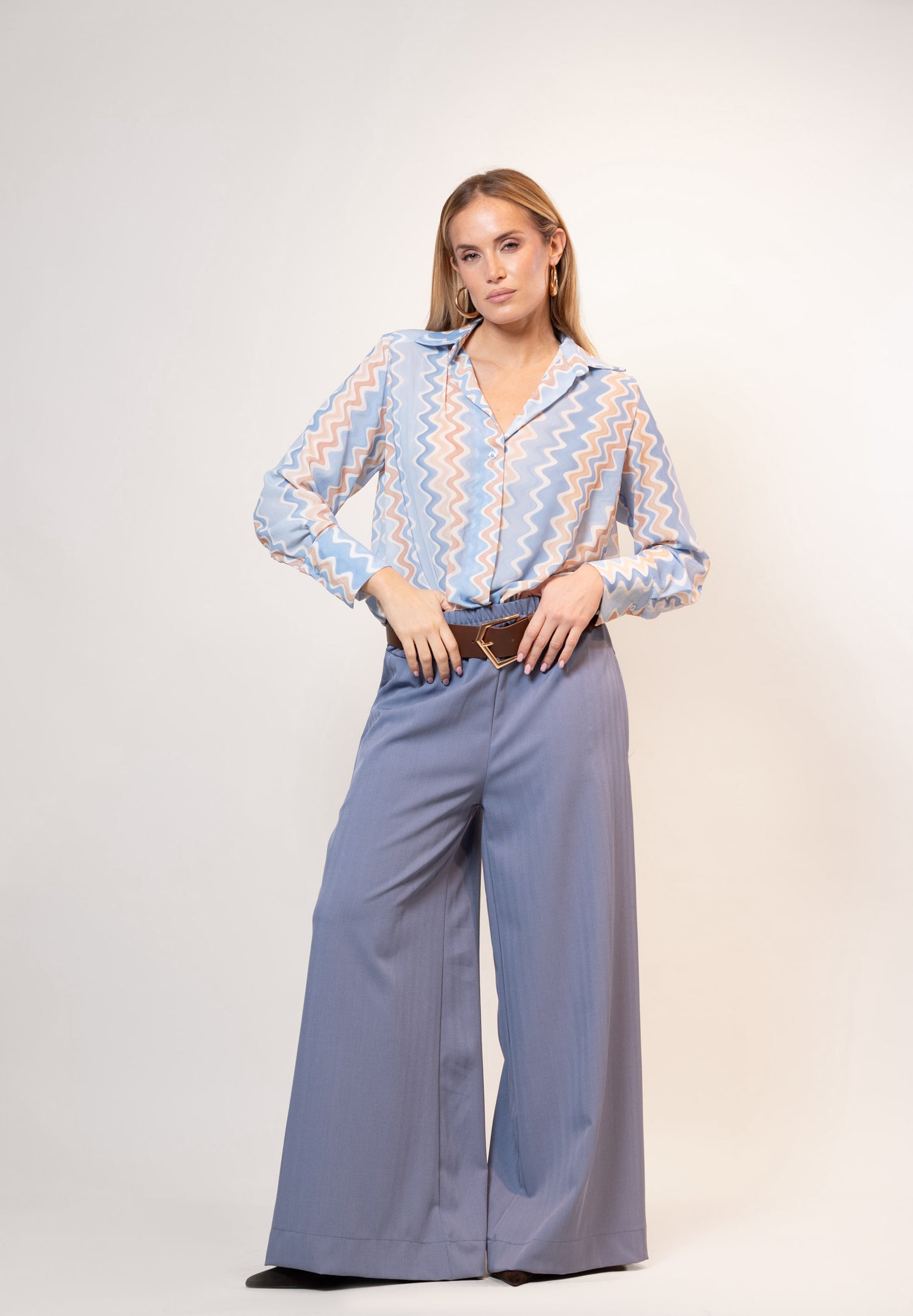 Pantalone Palazzo con cintura|Colore:Jeans