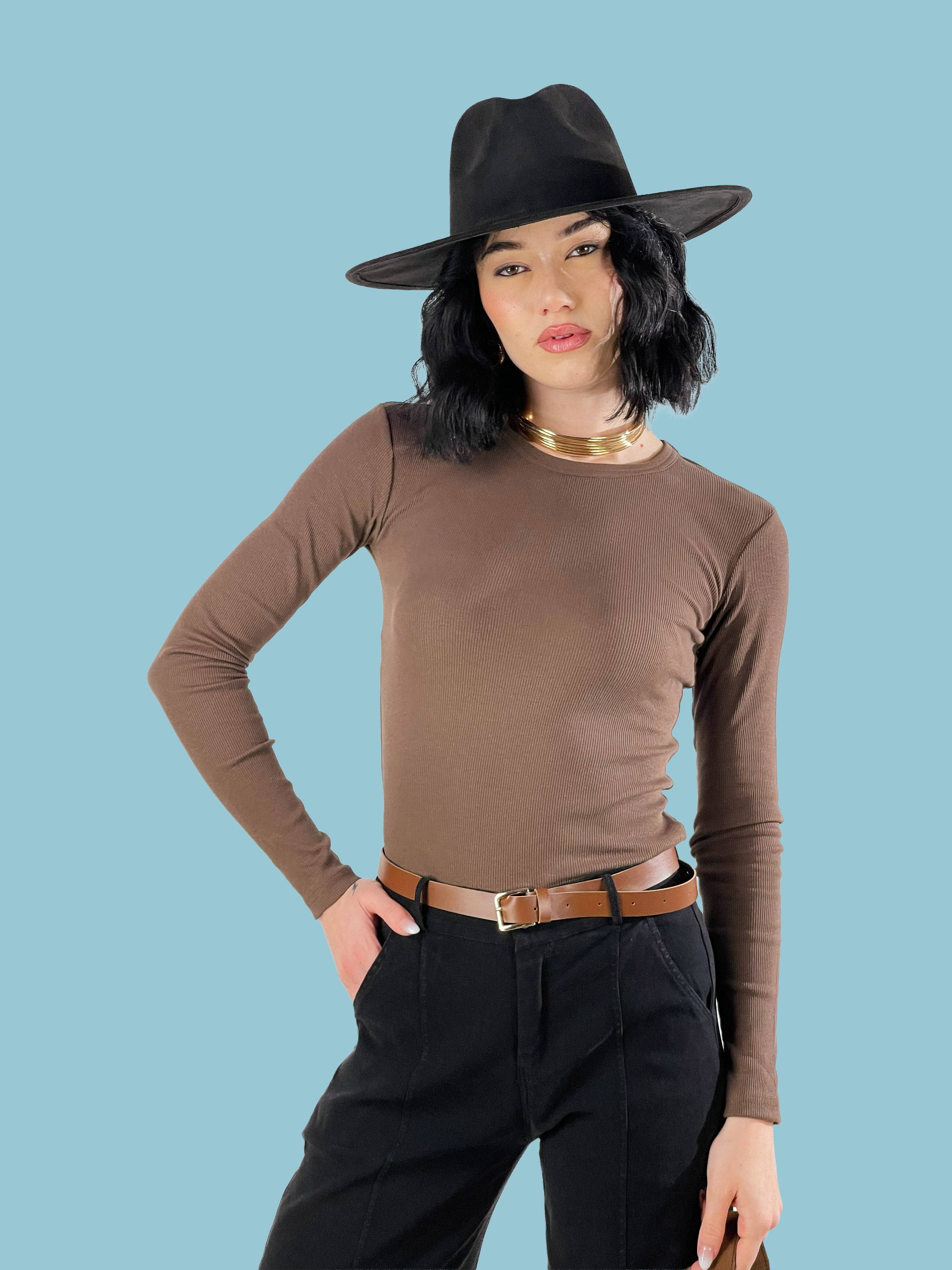 T- shirt manica lunga|Colore:Tabacco