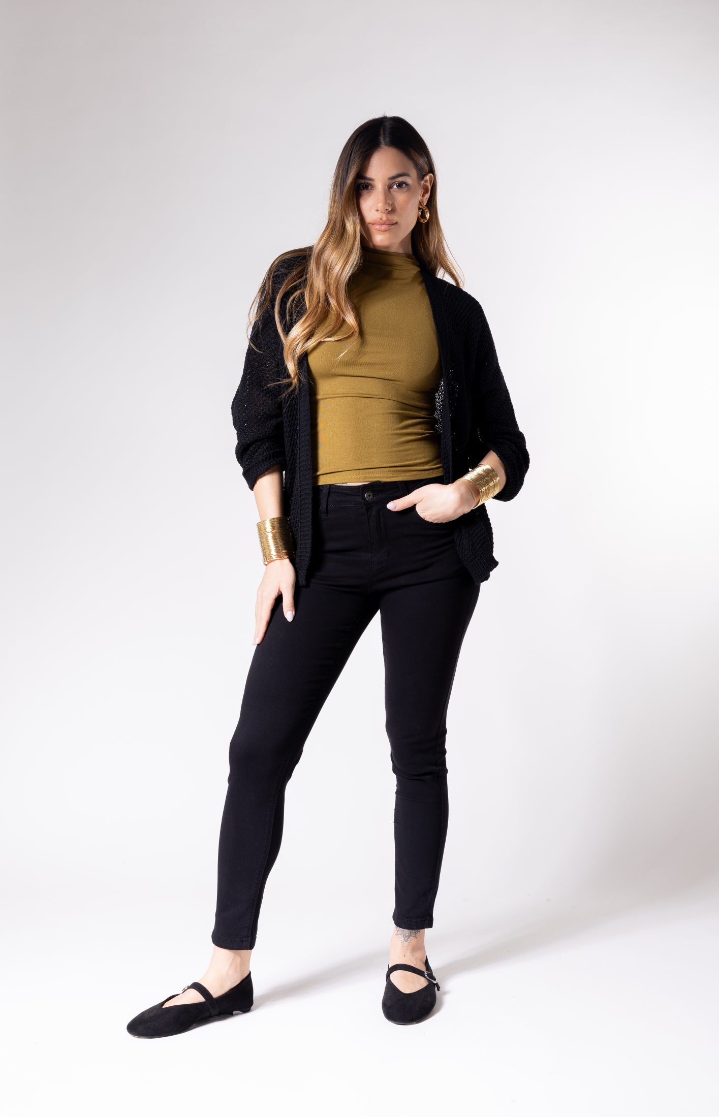 Cardigan kimono manica 3/4|Colore:Nero