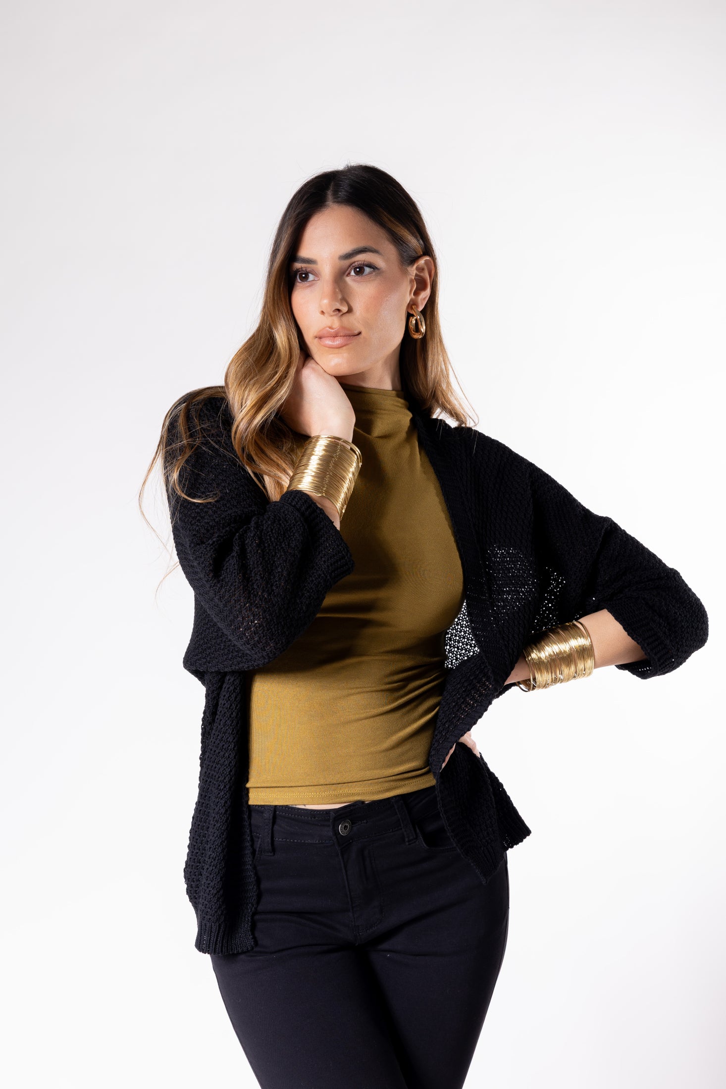 Cardigan kimono manica 3/4|Colore:Nero