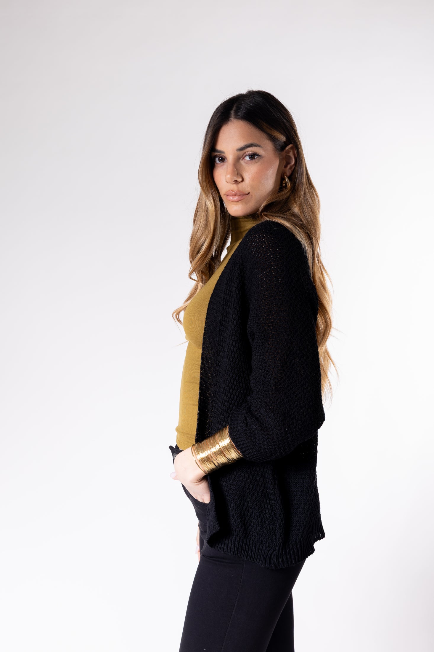 Cardigan kimono manica 3/4|Colore:Nero