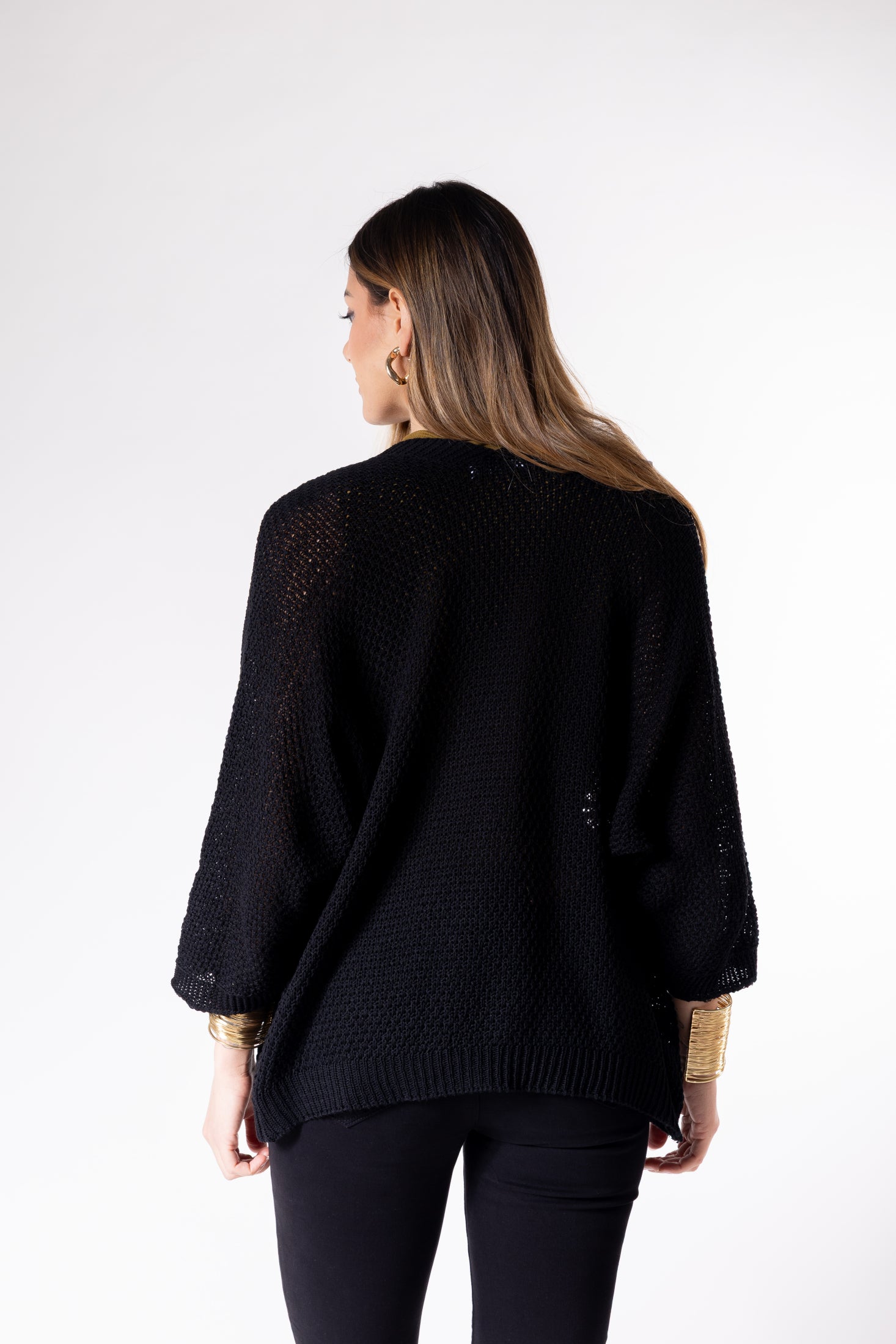 Cardigan kimono manica 3/4|Colore:Nero