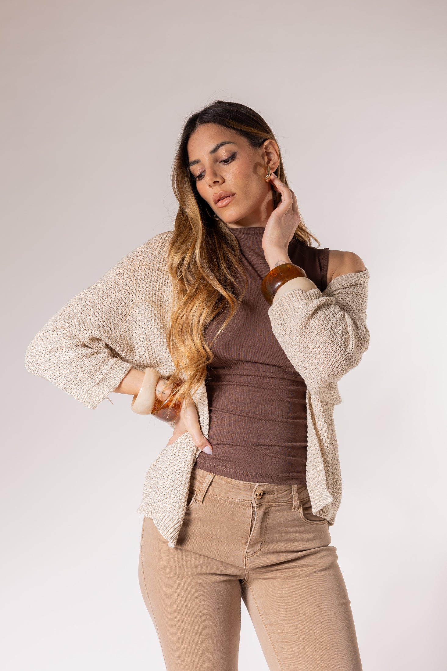 Cardigan kimono manica 3/4|Colore:Lino