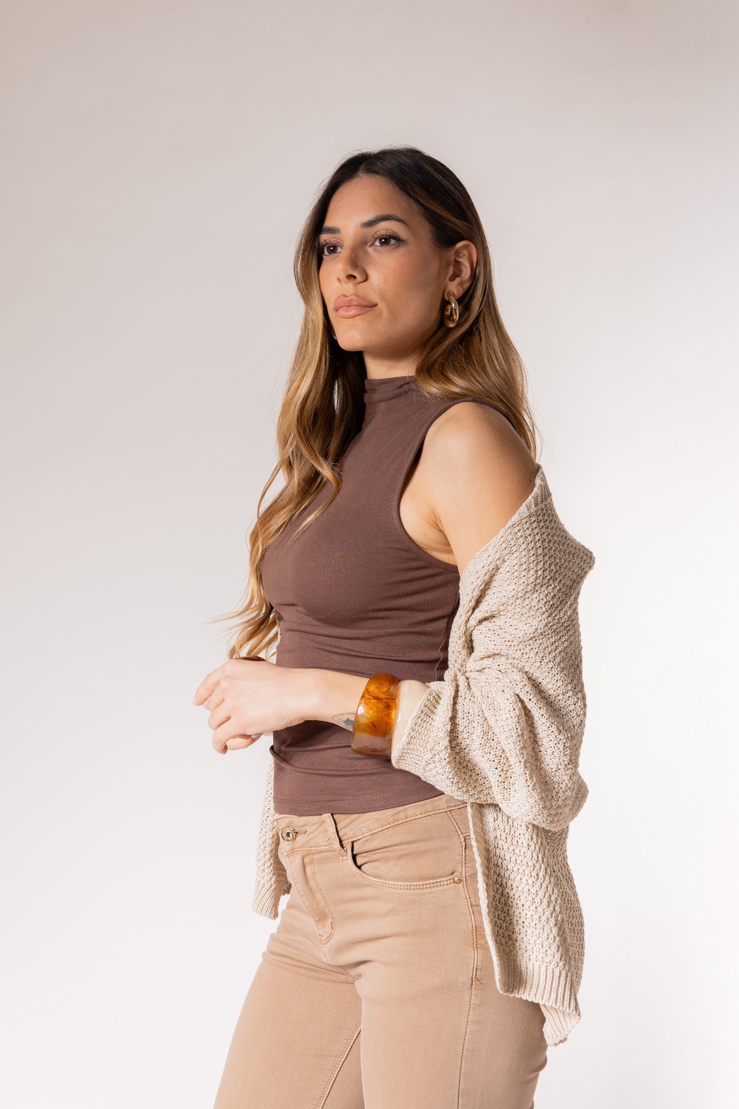 Cardigan kimono manica 3/4|Colore:Lino