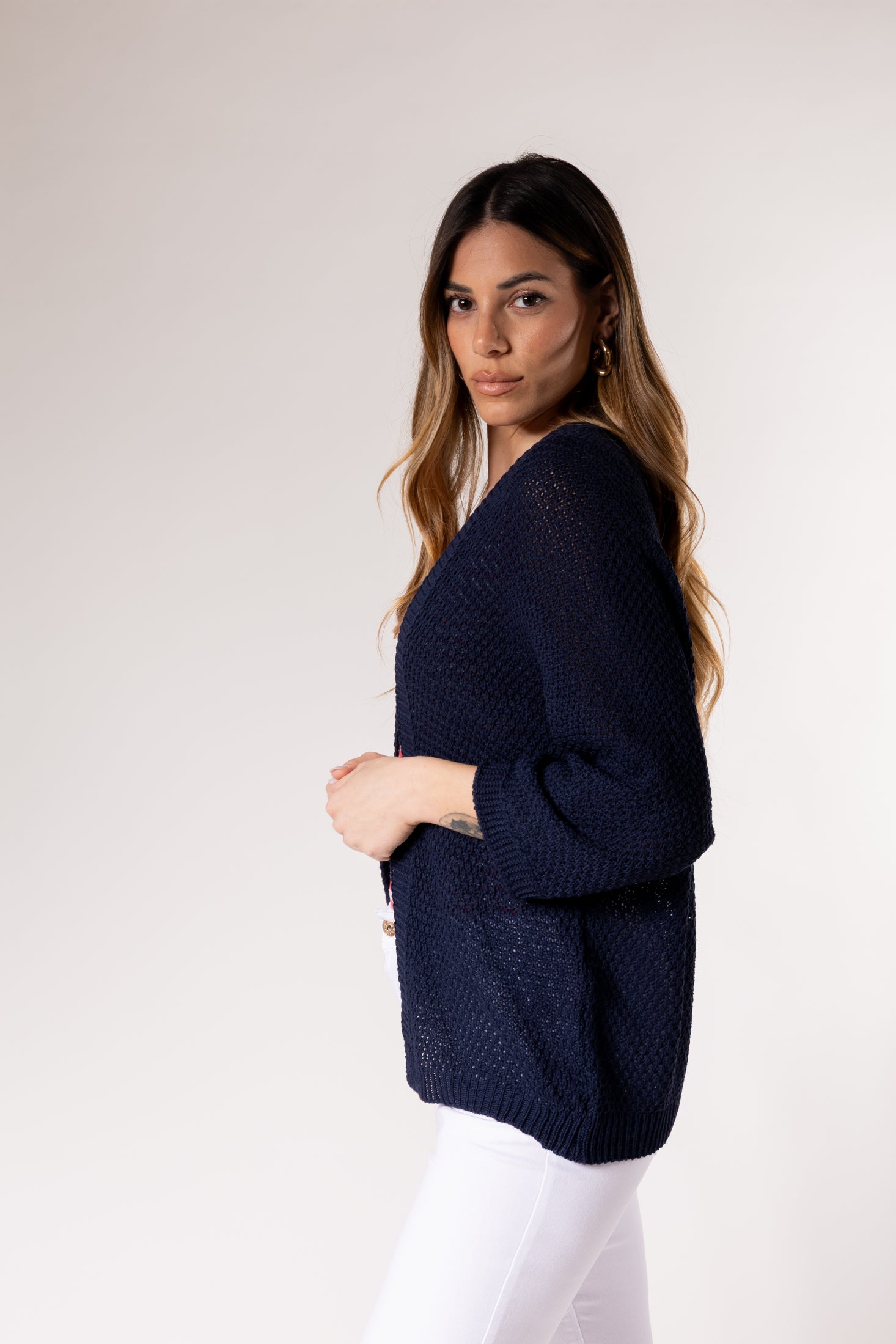 Cardigan kimono manica 3/4|Colore:Laguna