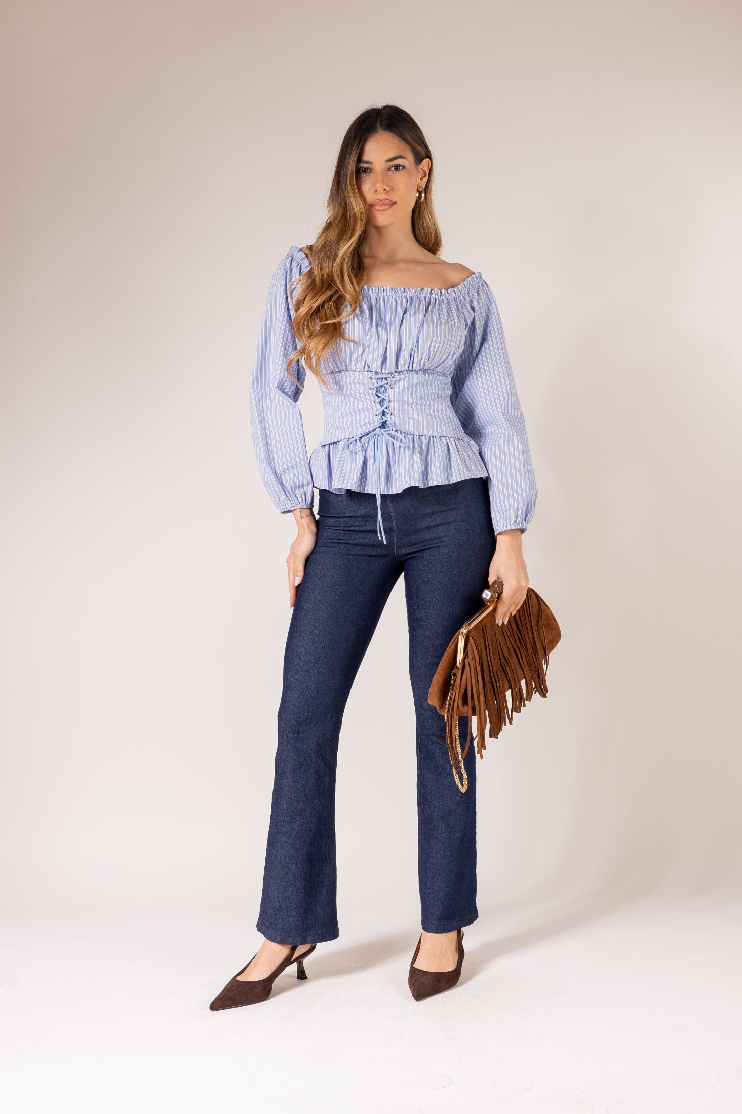 Camicia Bustier|Colore:Blu/marrone