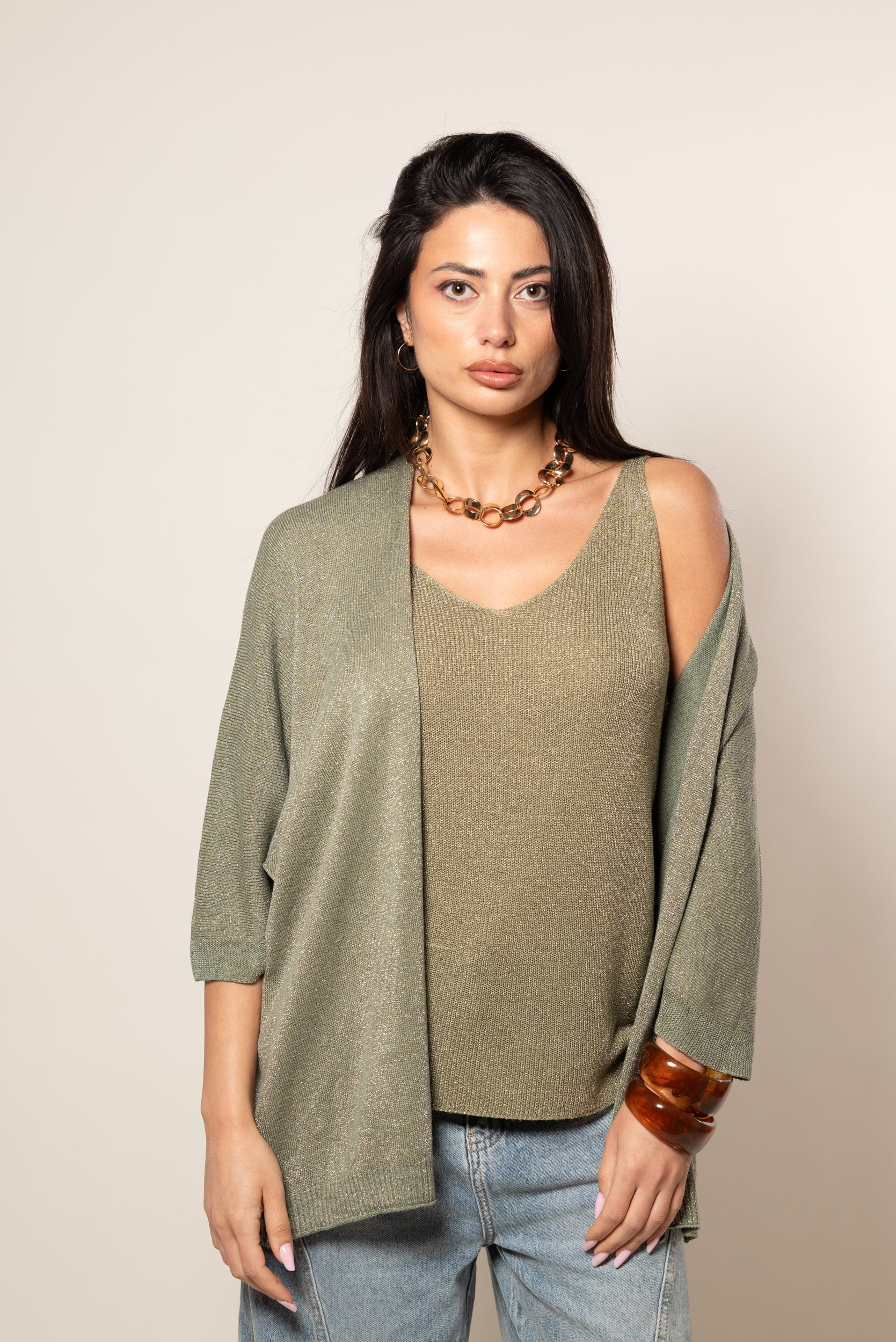 Kimono lurex|Colore:Verde militare chiaro