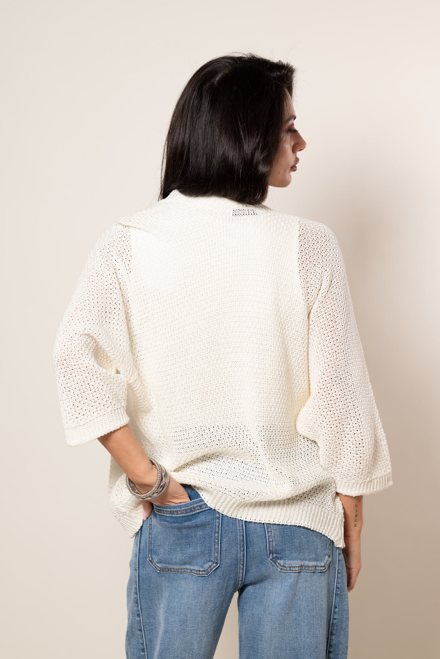 Cardigan kimono manica 3/4|Colore:Panna