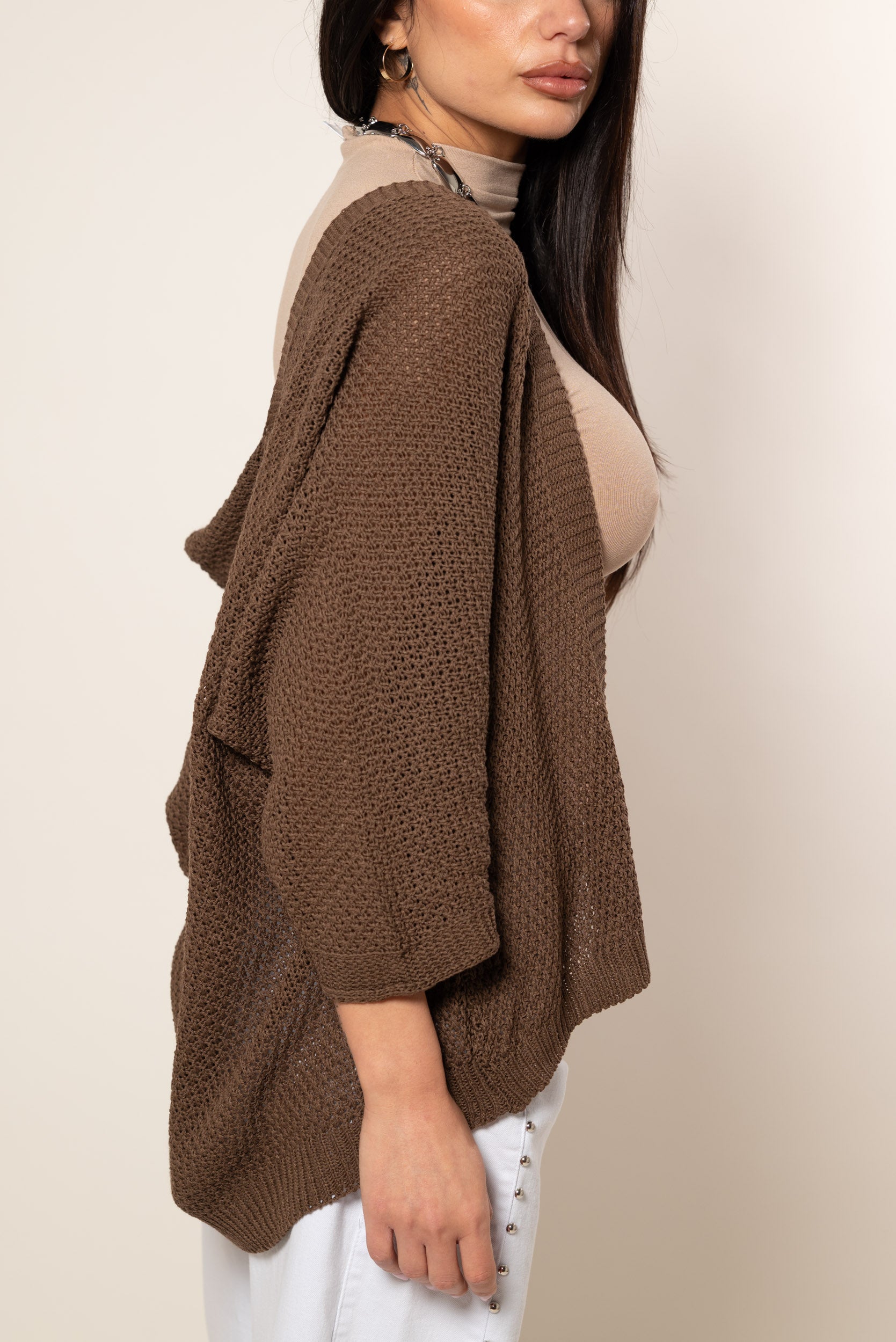 Cardigan kimono manica 3/4|Colore:Tabacco