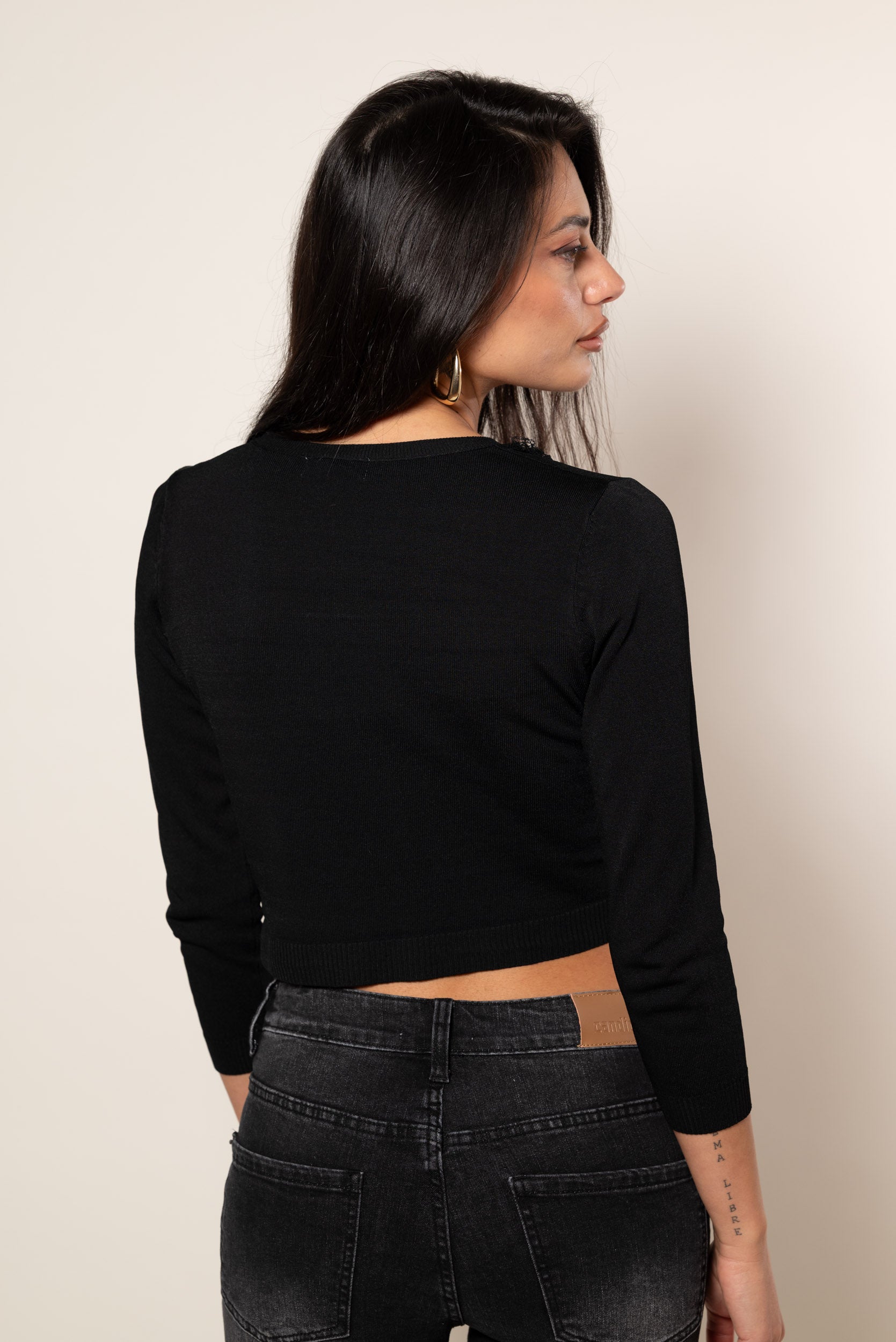Cardigan crop con frange|Colore:Nero