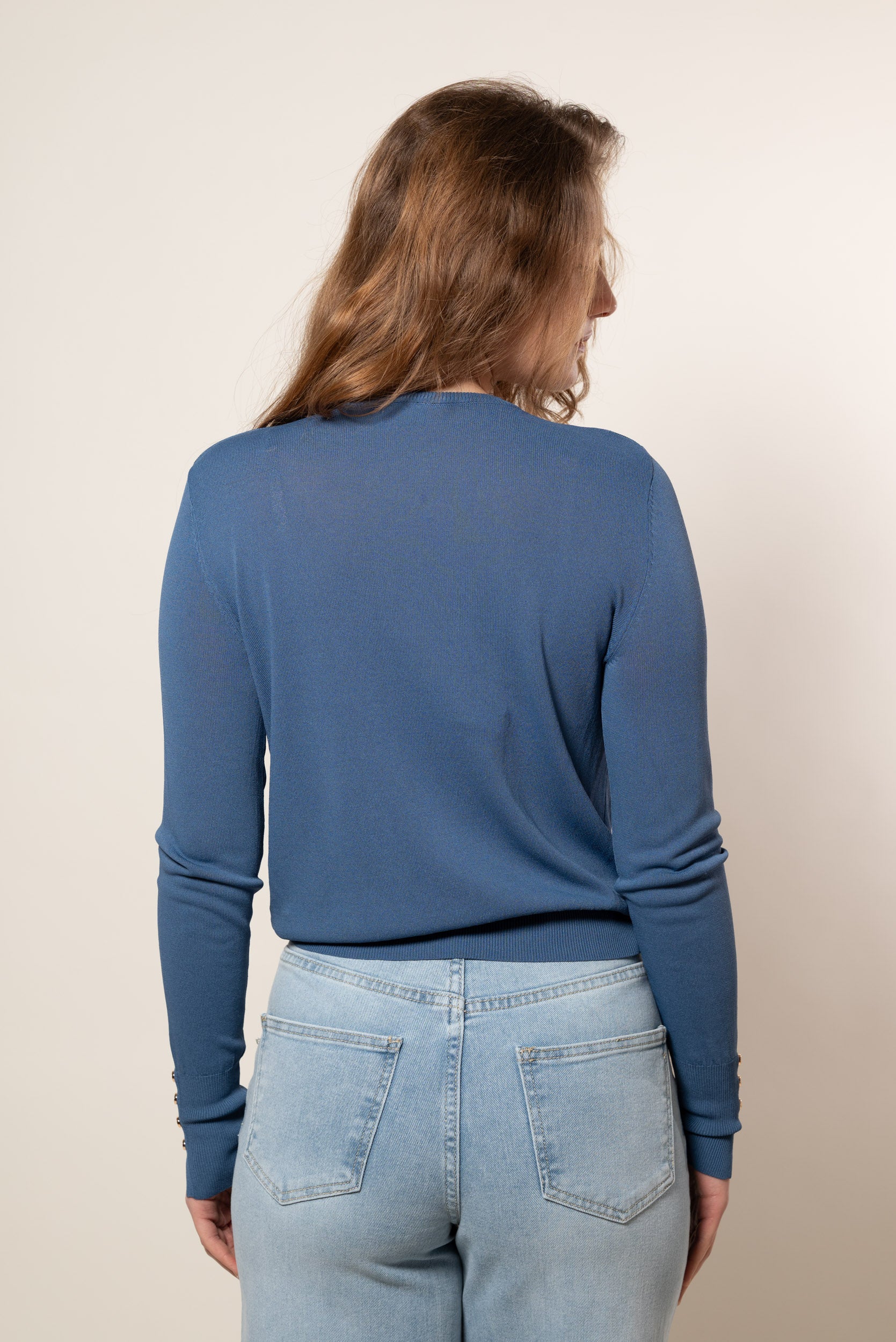 Maglia girocollo con bottoni|Colore:Denim