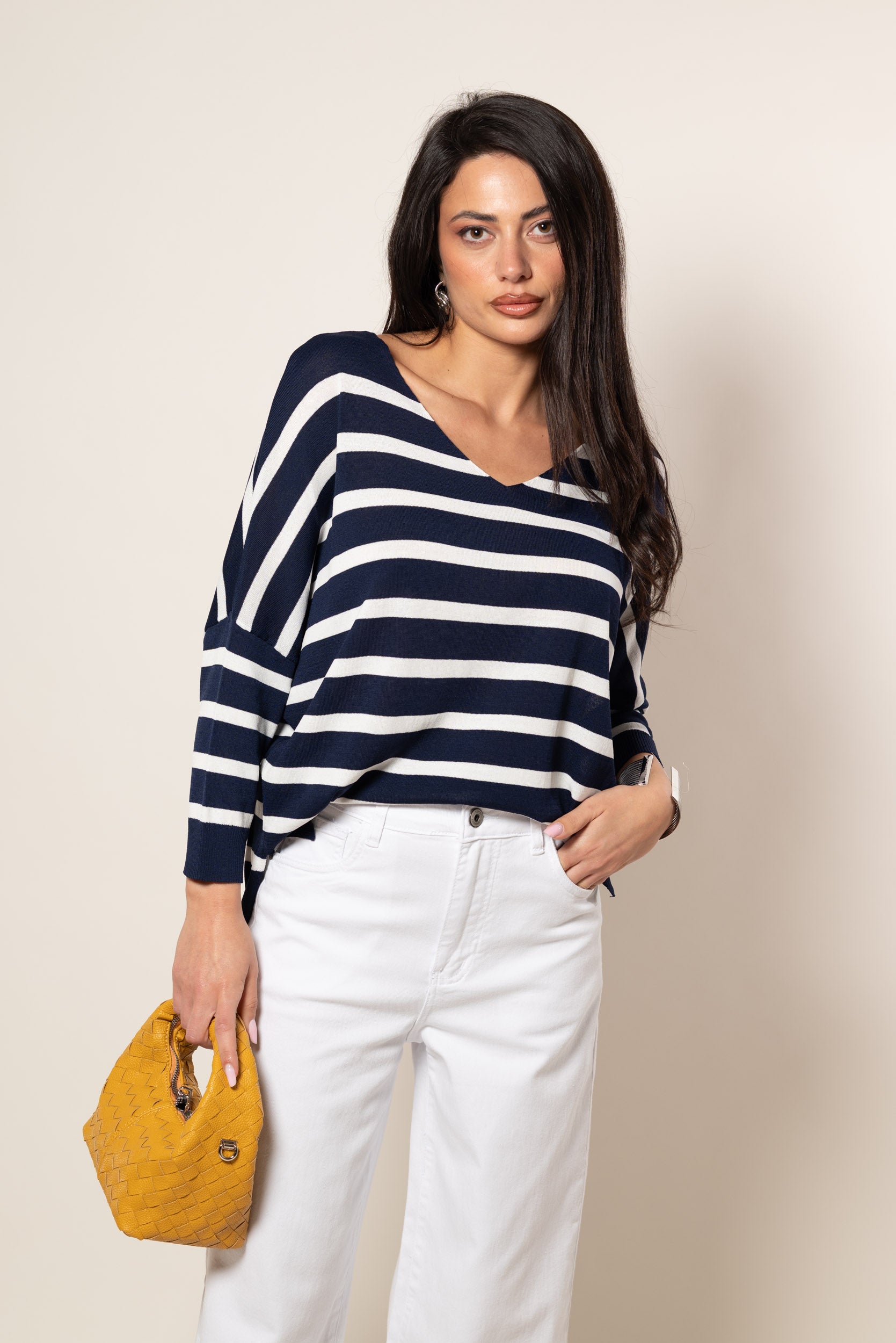 Maglia V Stripe|Colore:Blu