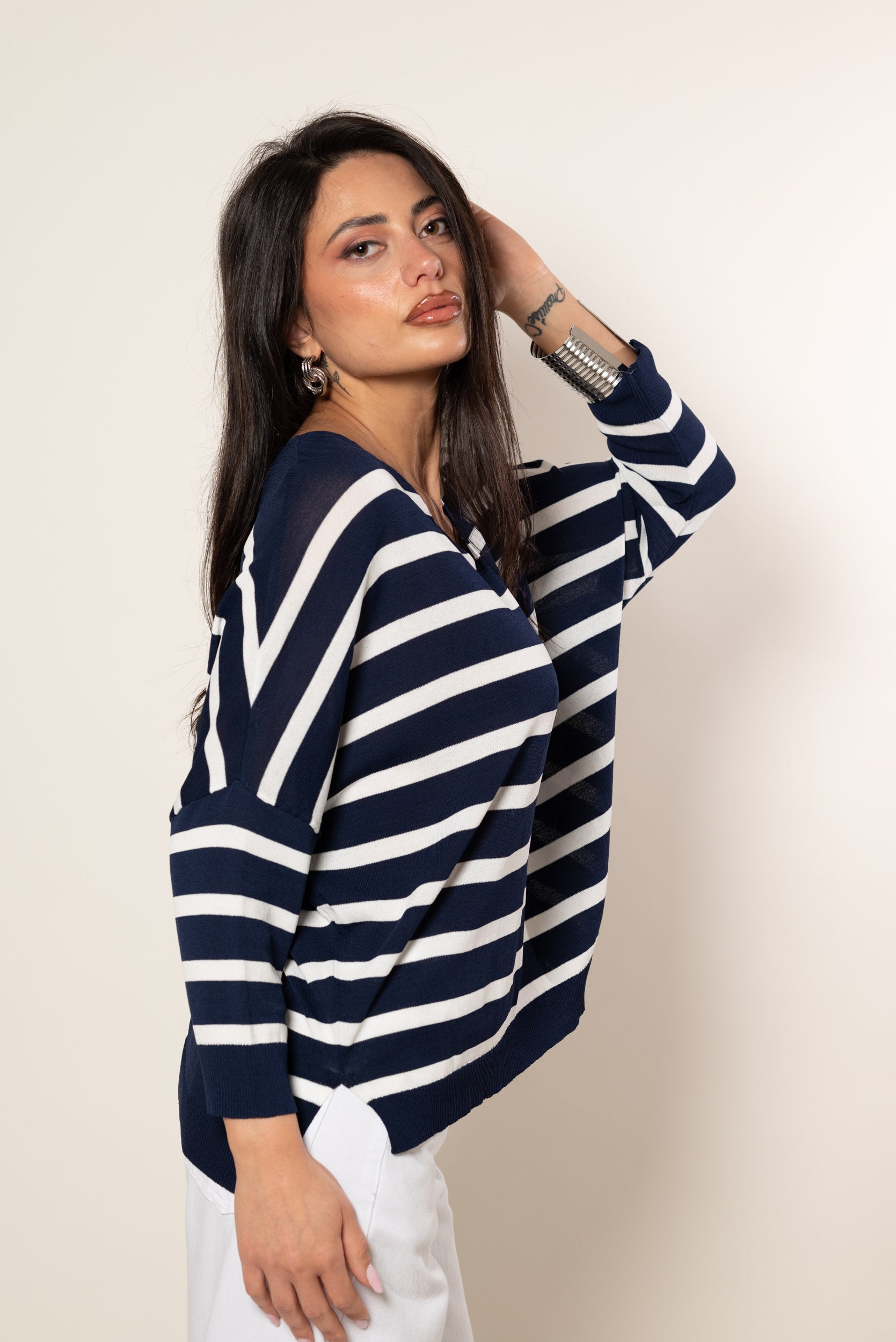 Maglia V Stripe|Colore:Blu
