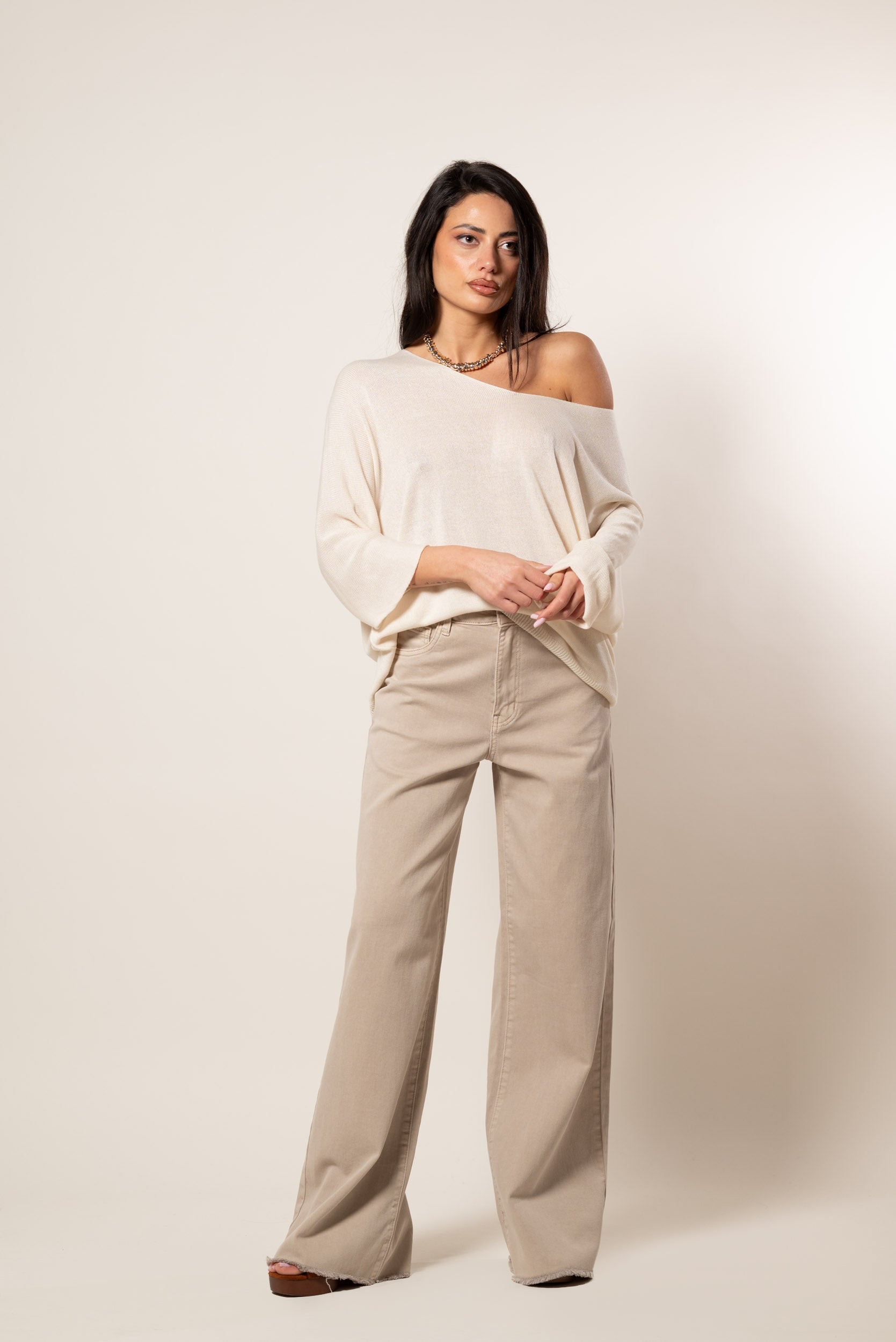 Jeans colorato wide leg|Colore:Sabbia