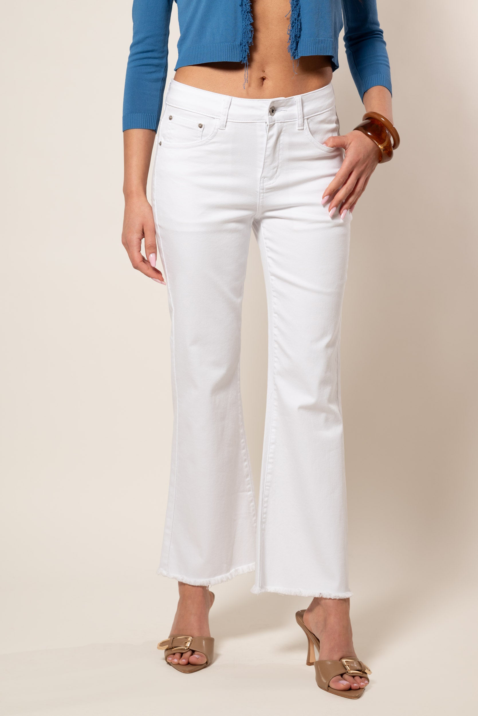 Jeans colorato capri a zampa|Colore:Bianco