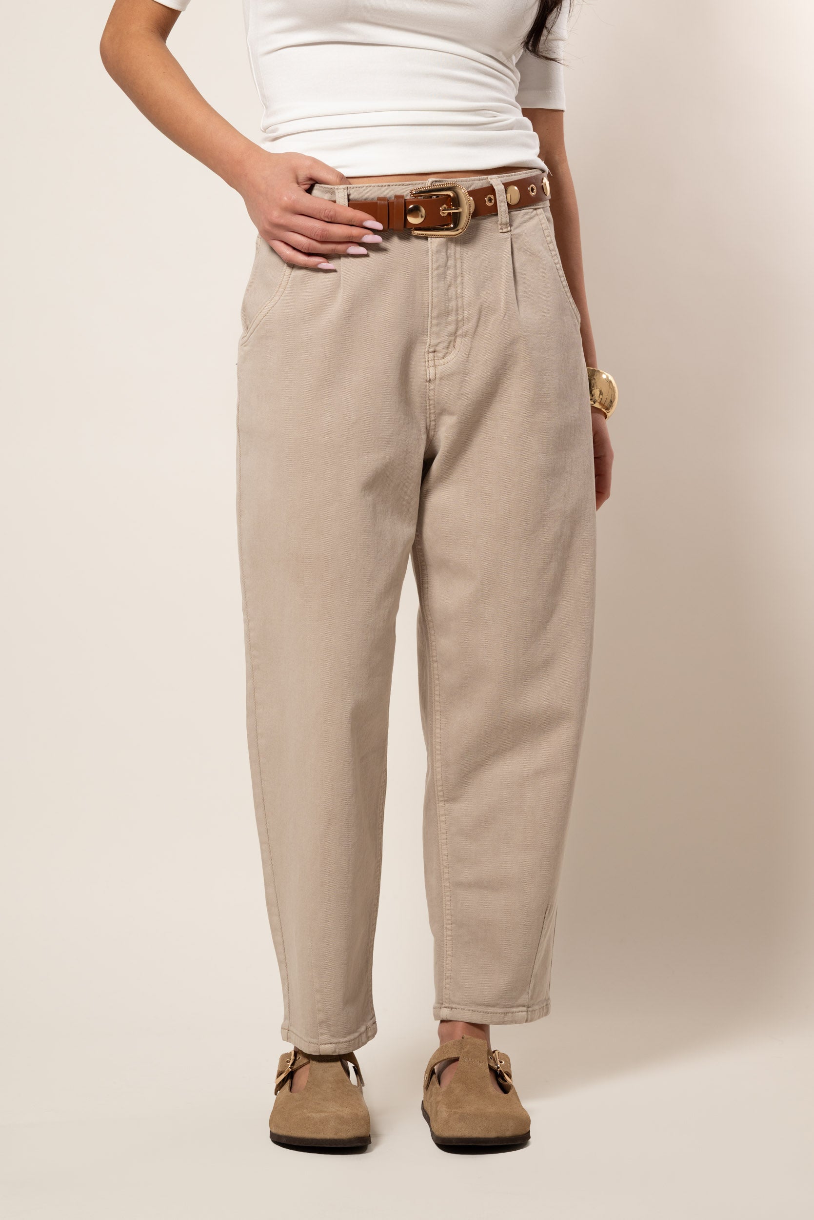 Jeans Ballon con Pinces|Colore:Sabbia