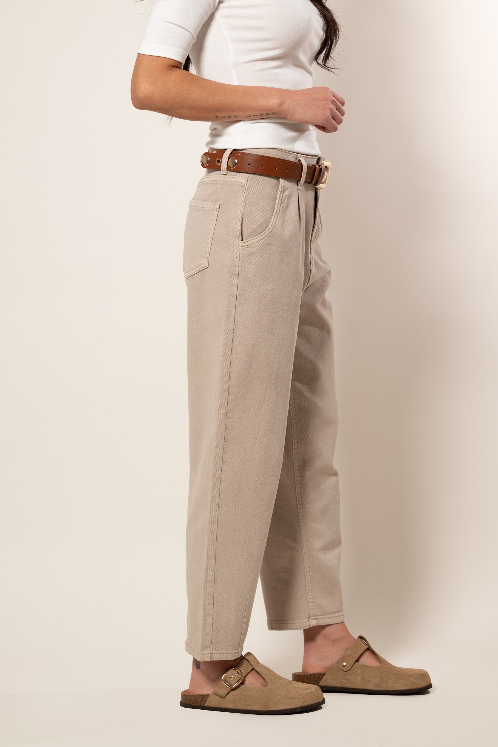 Jeans Ballon con Pinces|Colore:Sabbia