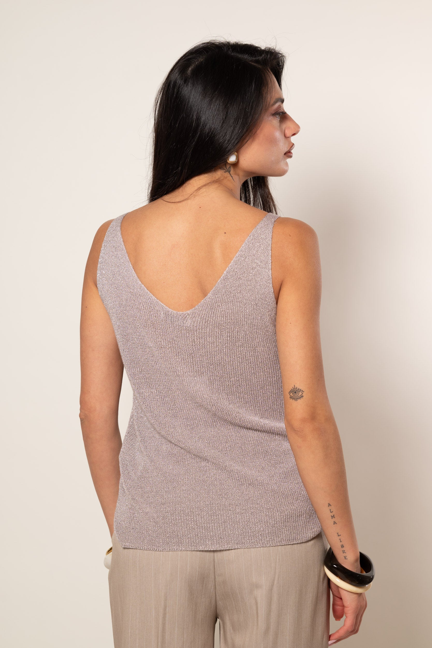Canotta a V lurex|Colore:Fango melange