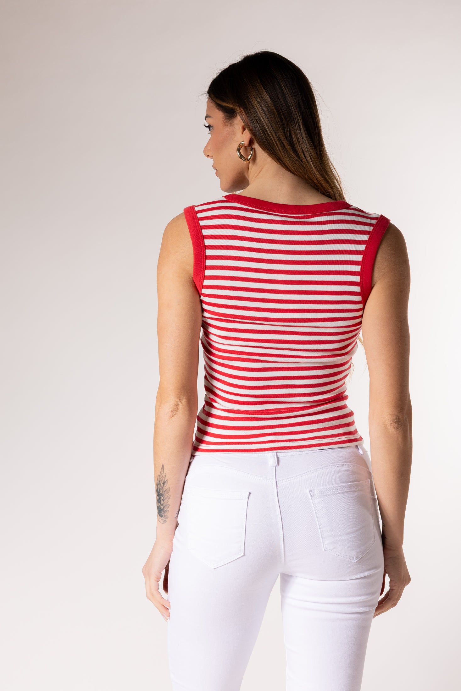 Canotta V a costina|Colore:Bianco/rosso