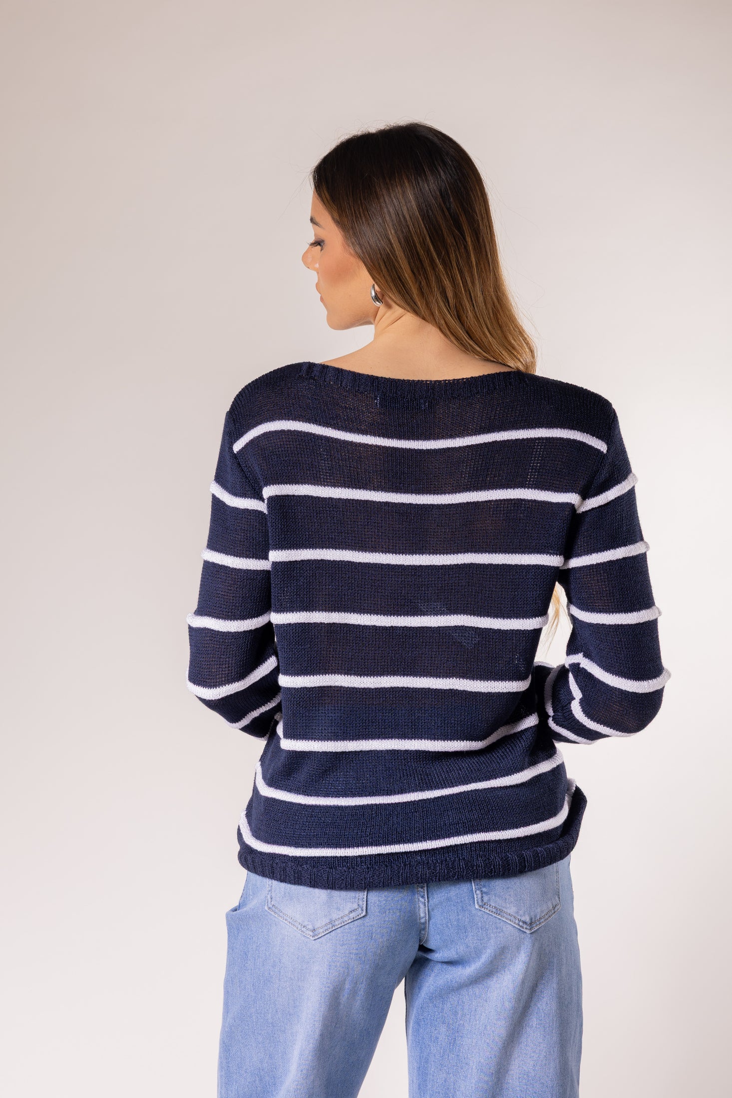 Maglione leggero a righe orizzontali|Colore:Blu/bianco
