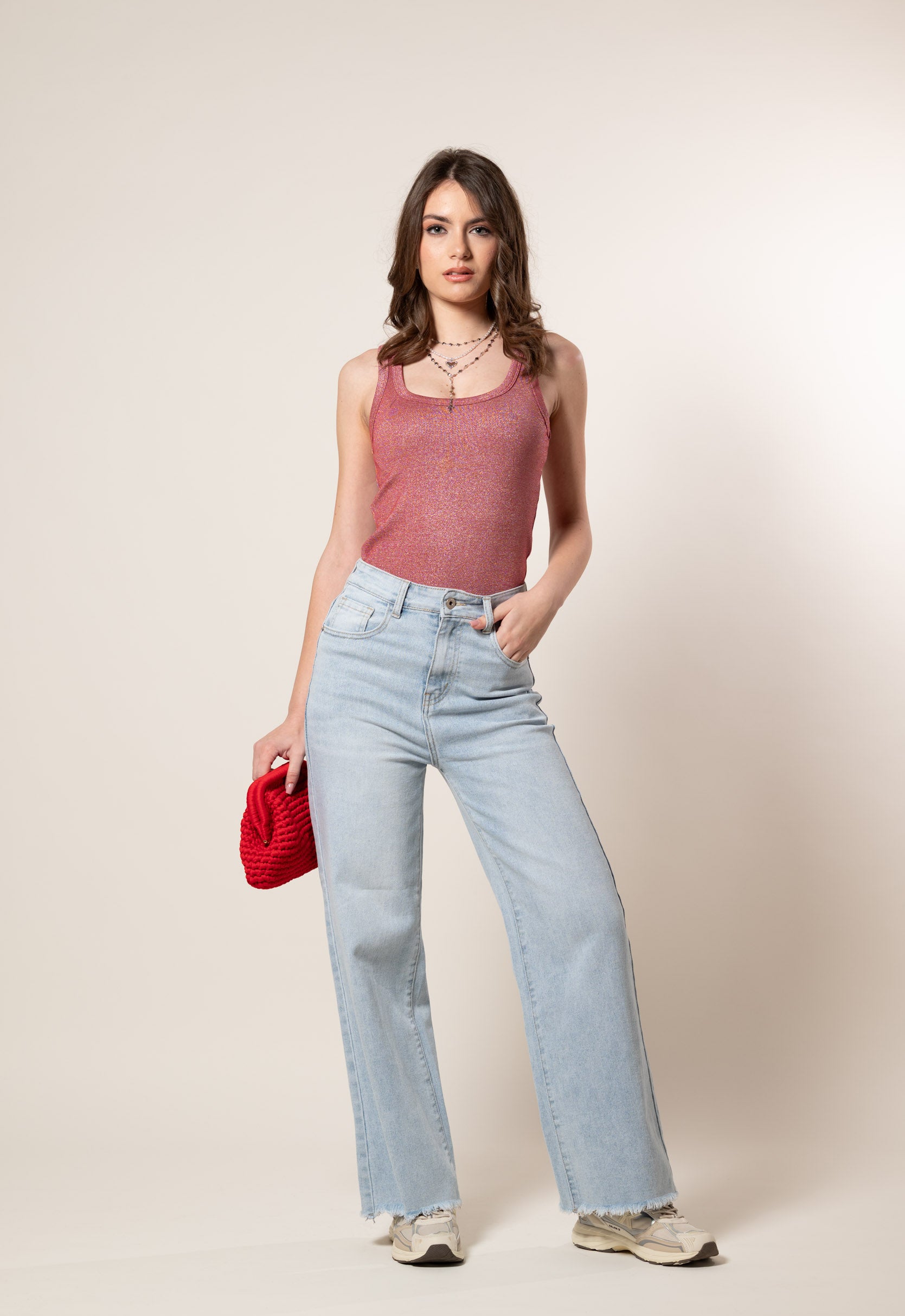 Canotta Lurex|Colore:Rosso india