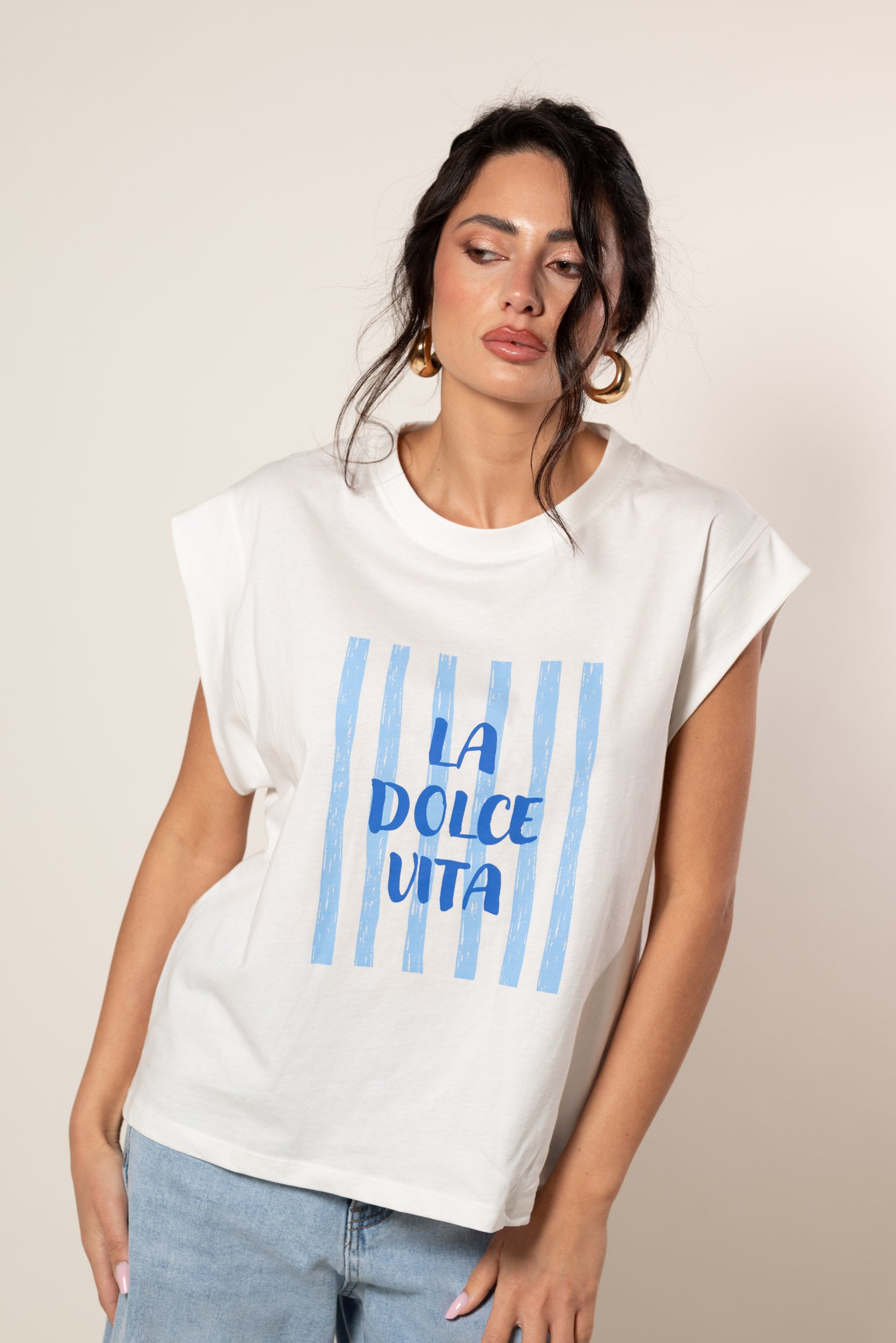 T-shirt la dolce vita|Colore:Bianco latte