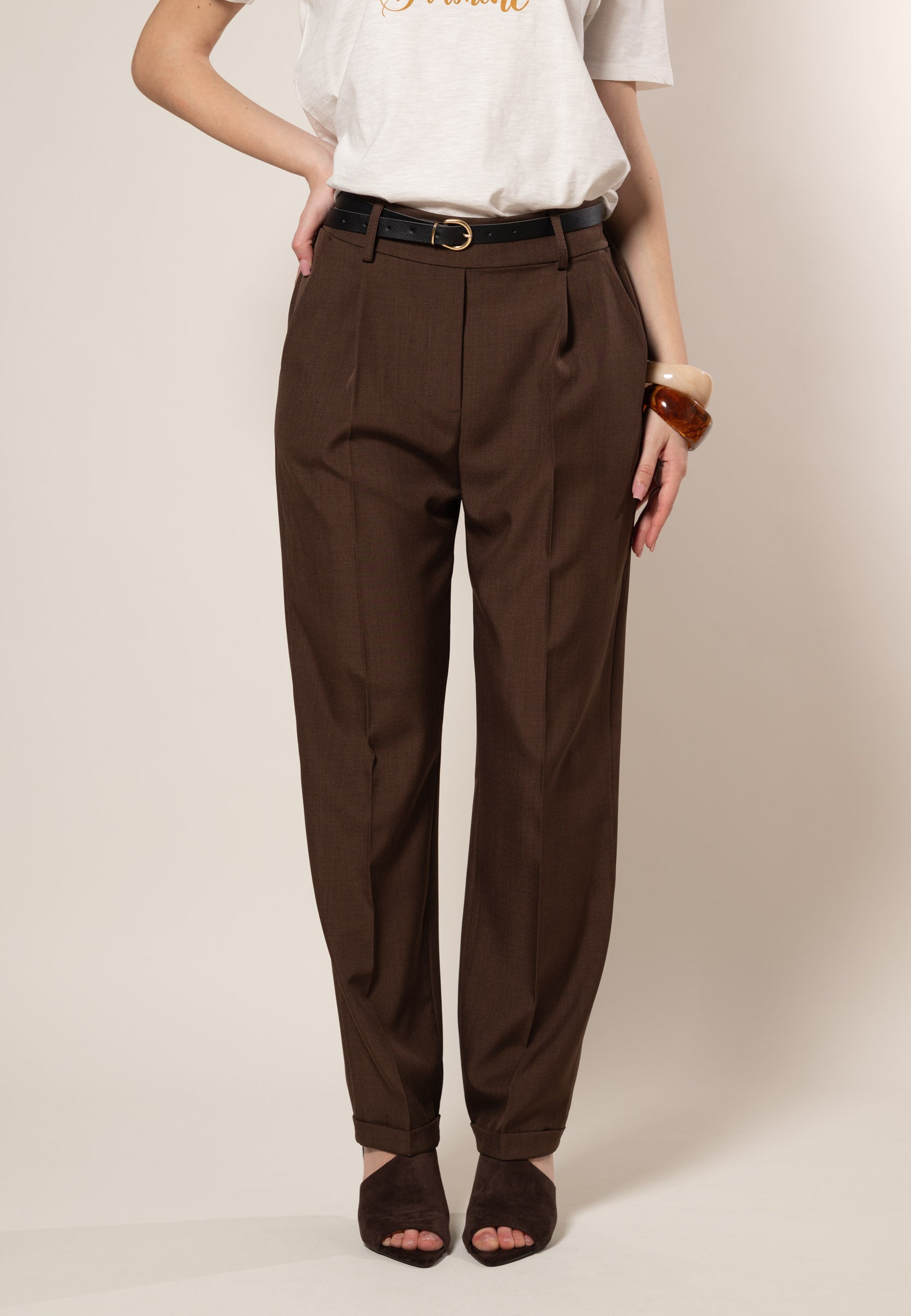 Pantaloni con cintura|Colore:Cacao