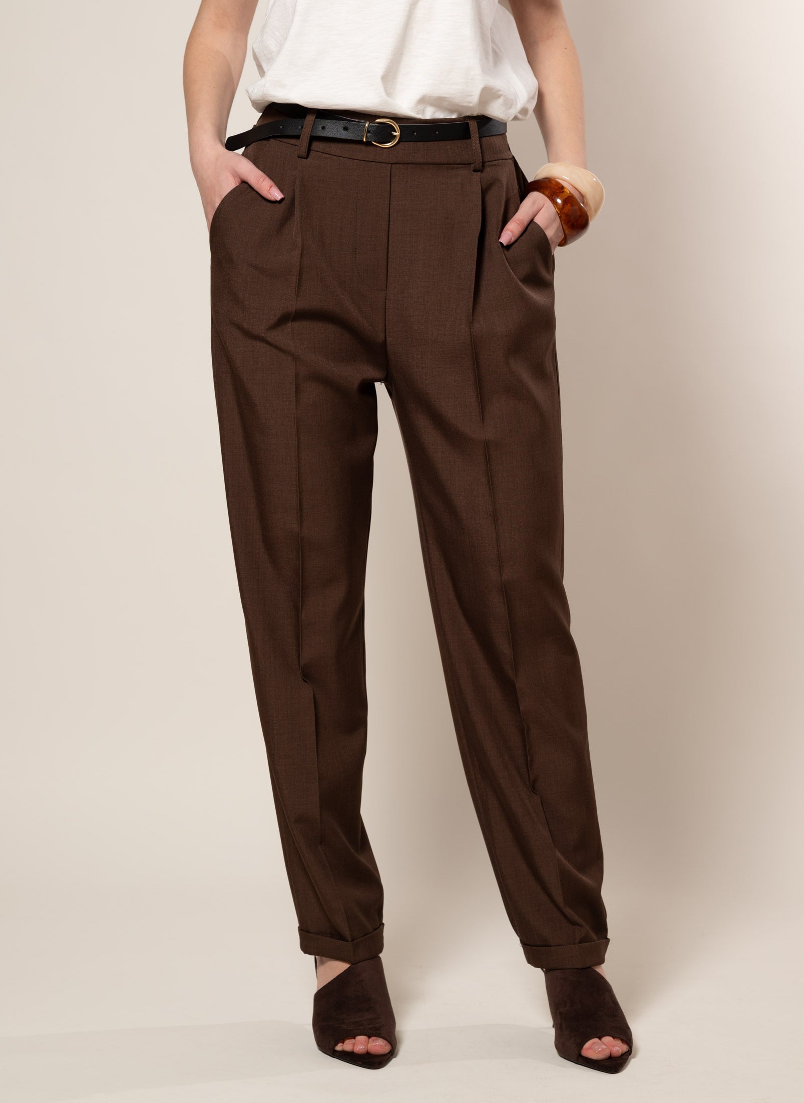 Pantaloni con cintura|Colore:Cacao