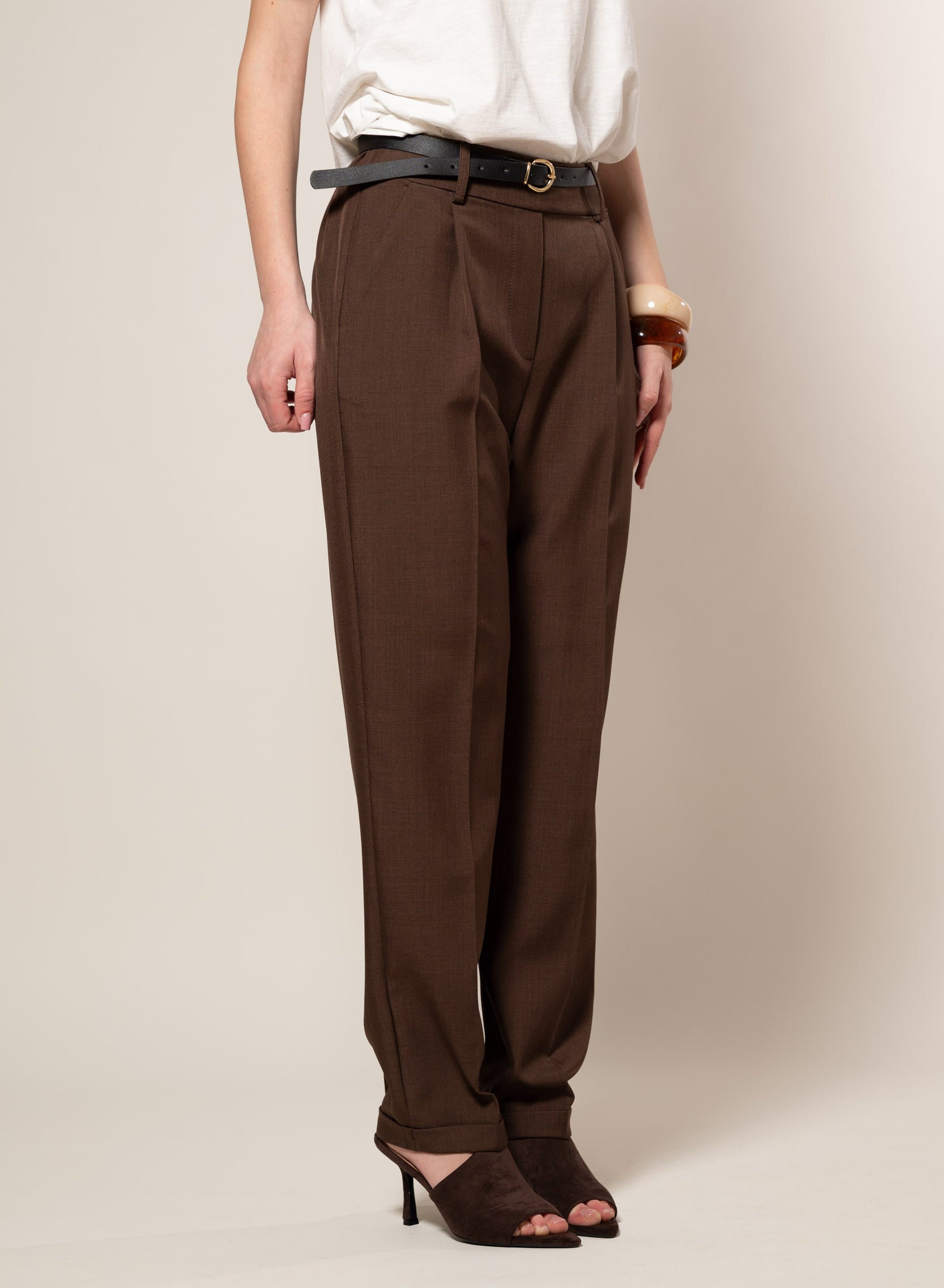 Pantaloni con cintura|Colore:Cacao
