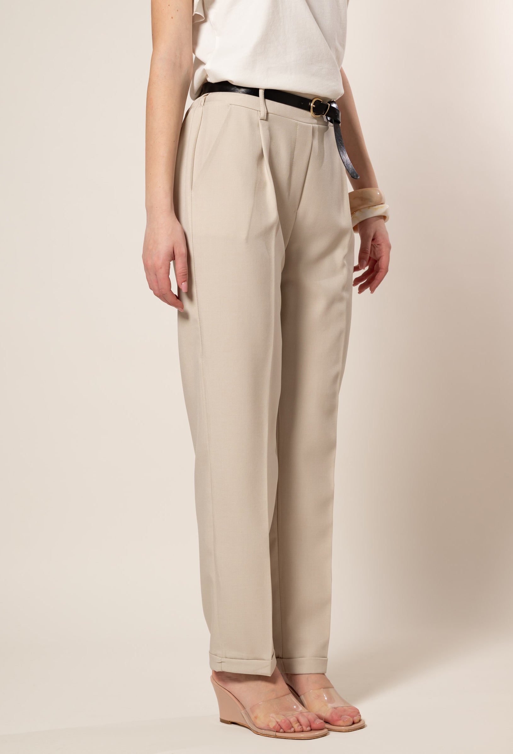 Pantaloni con cintura|Colore:Beige