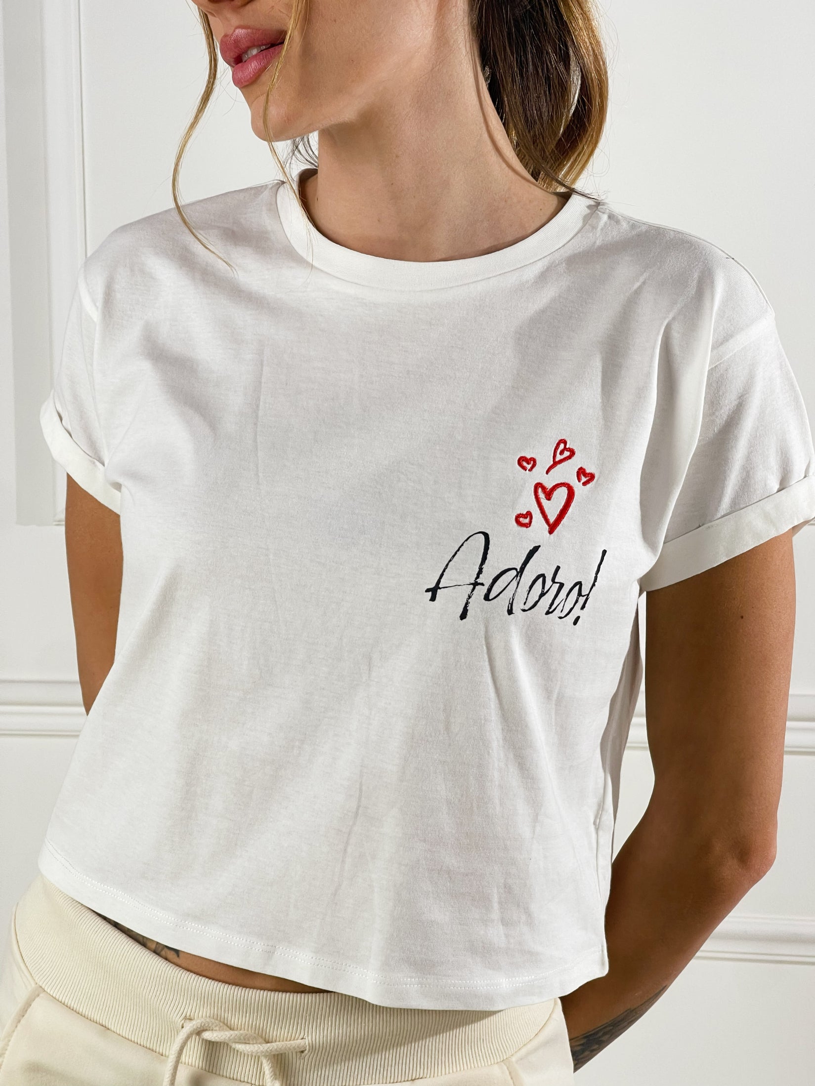 T-Shirt adoro|Colore:Bianco latte