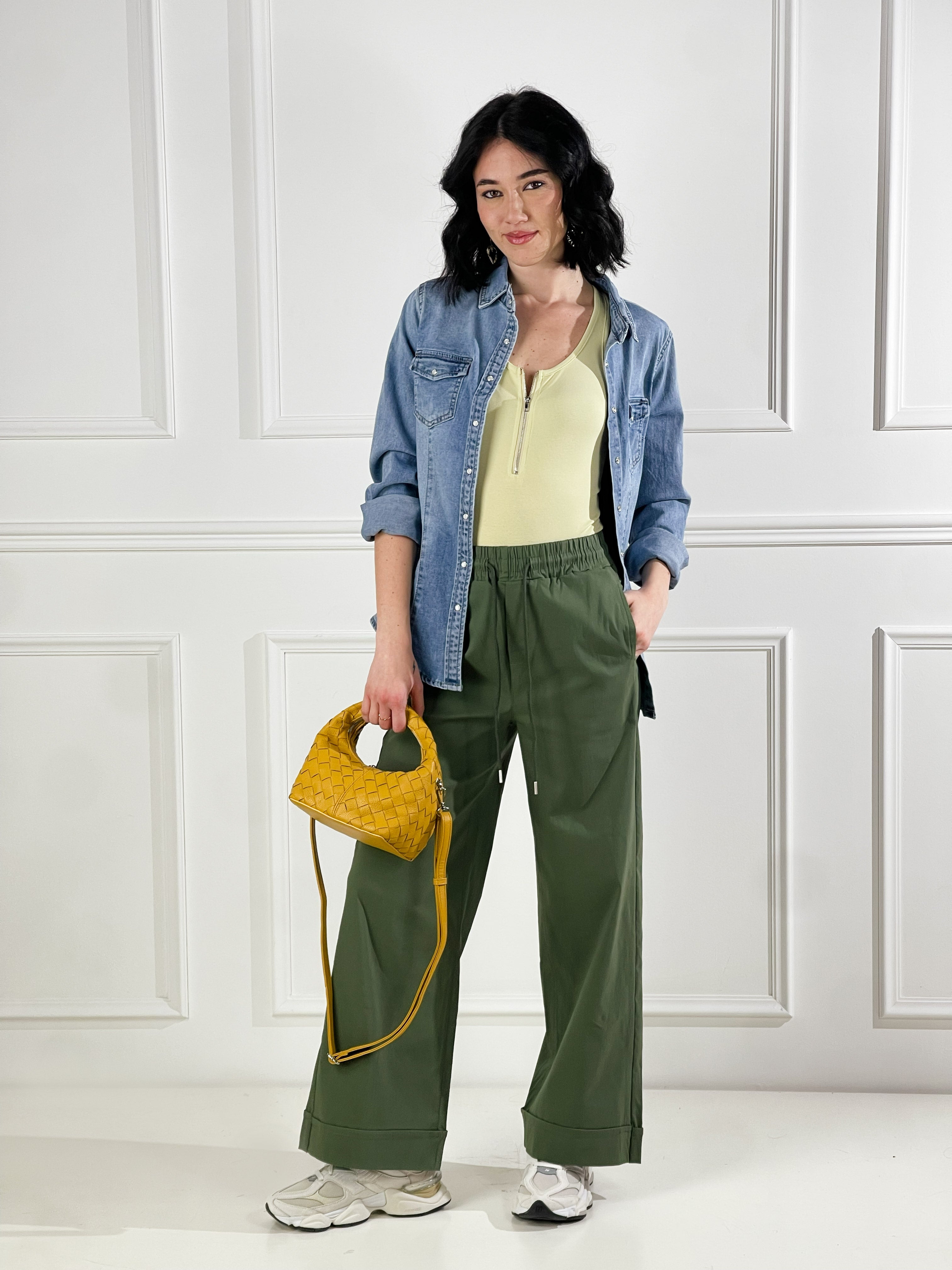 Pantaloni con coluisse|Colore:Verde militare