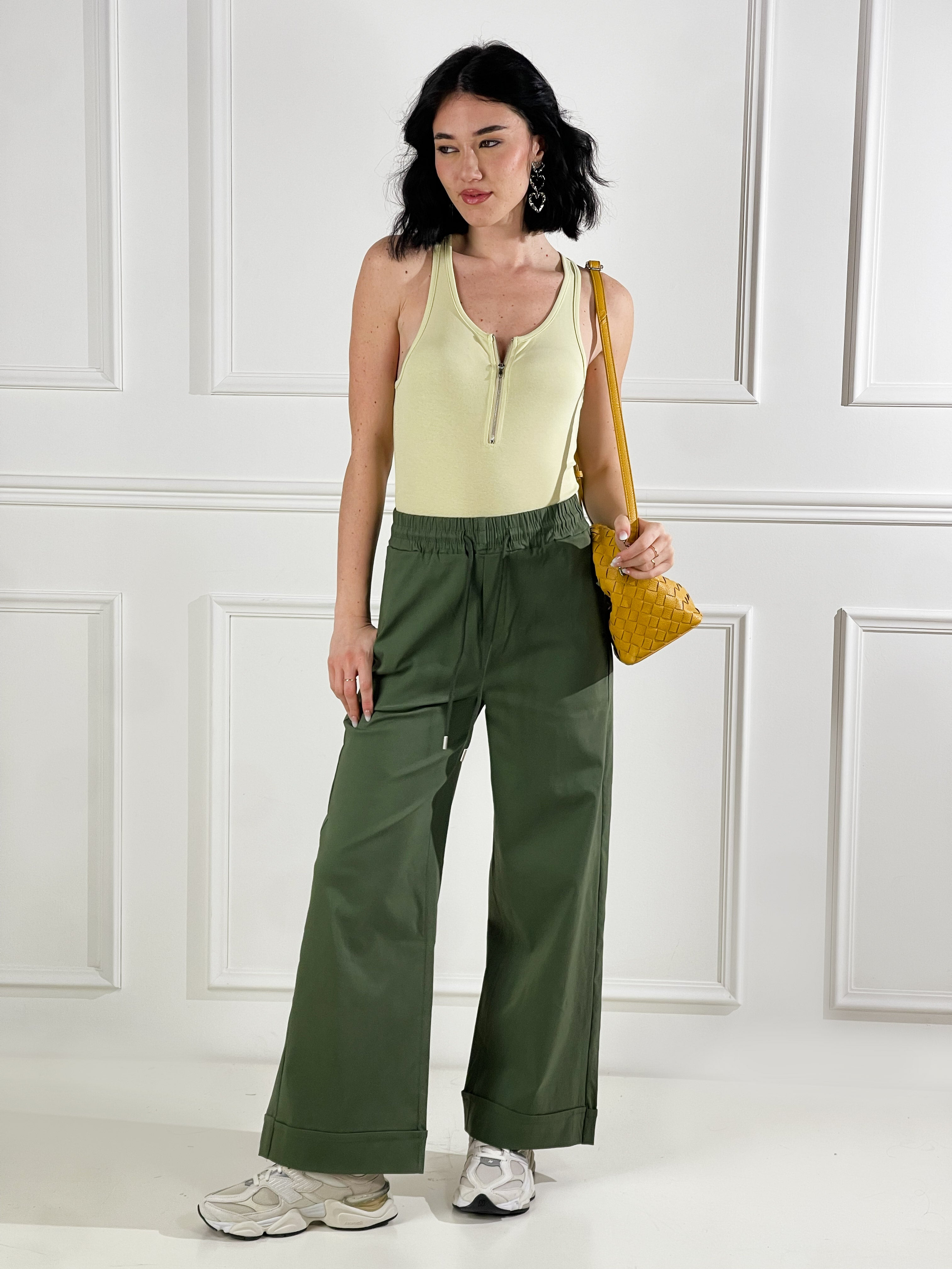 Pantaloni con coluisse|Colore:Verde militare