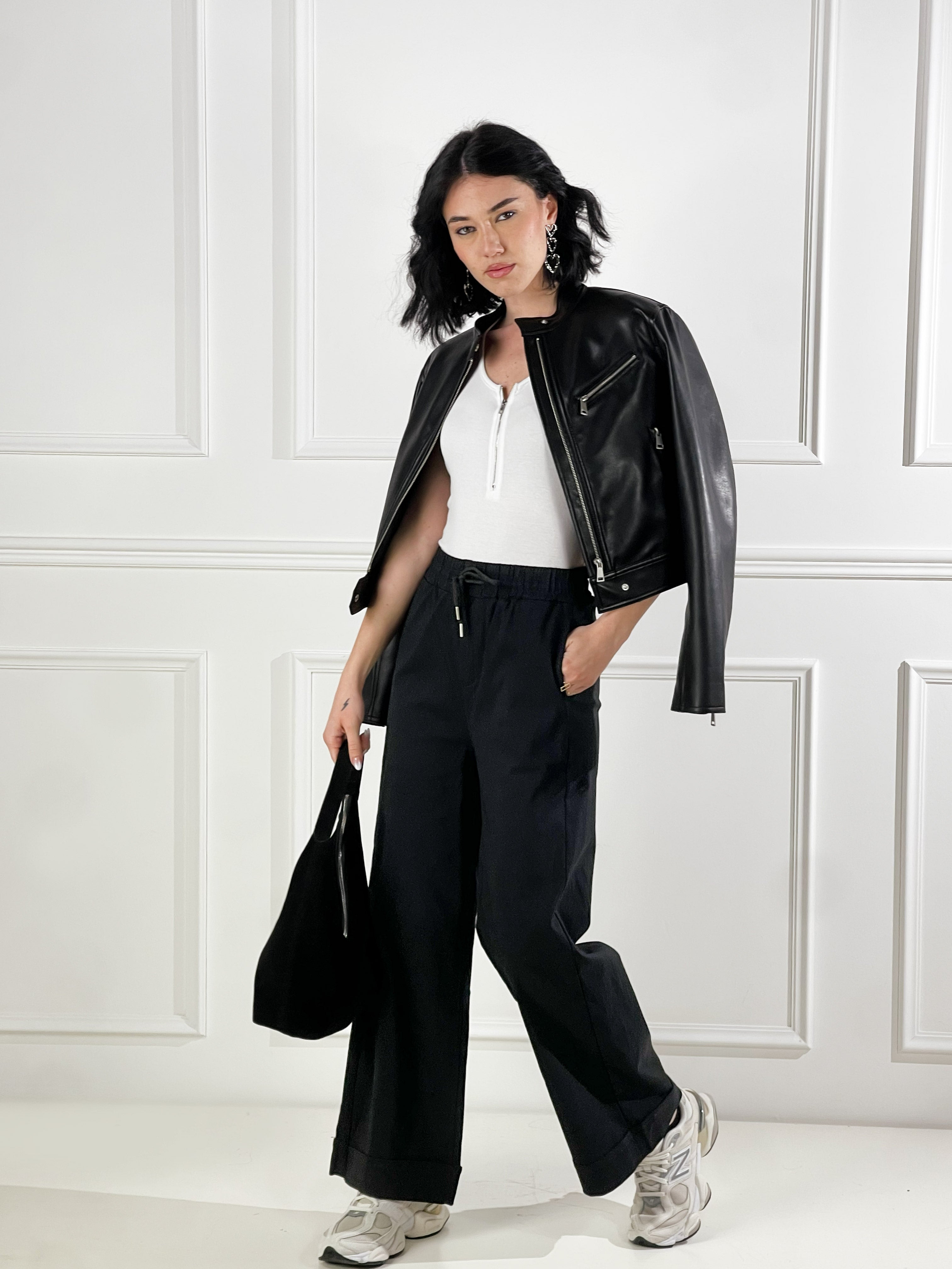 Pantaloni con coluisse|Colore:Nero