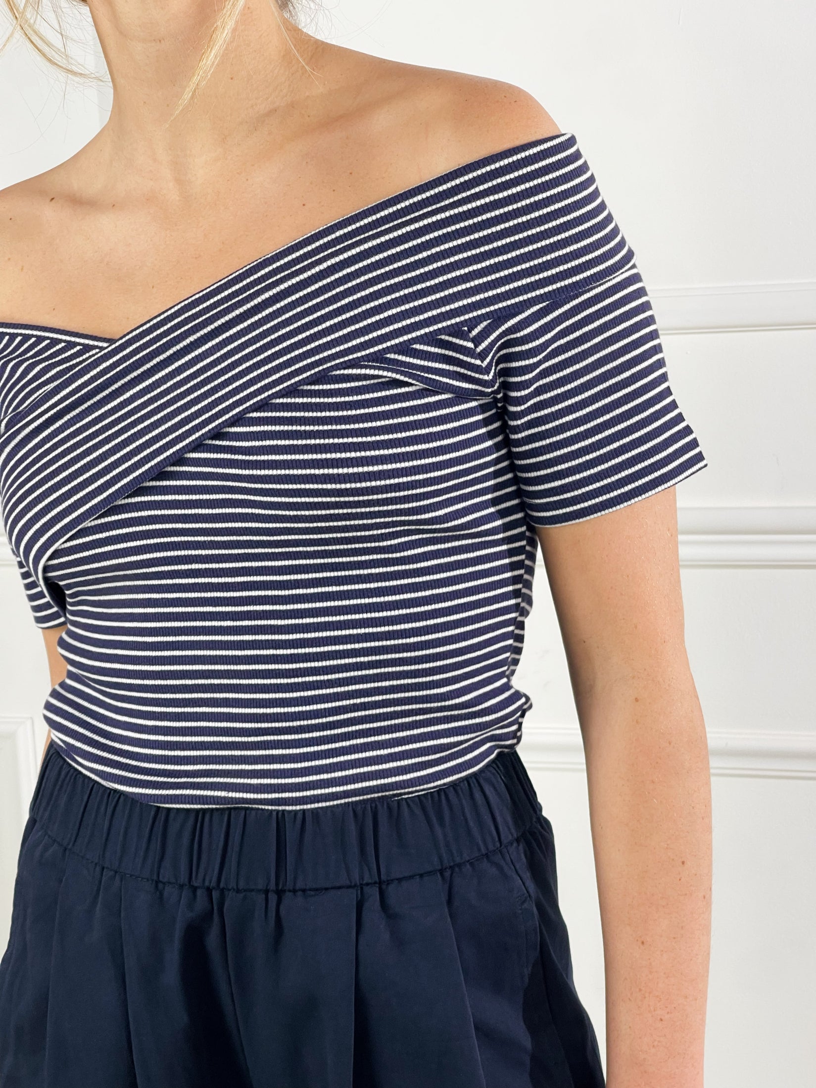 Maglia Bardot a righe|Colore:Blu/bianco