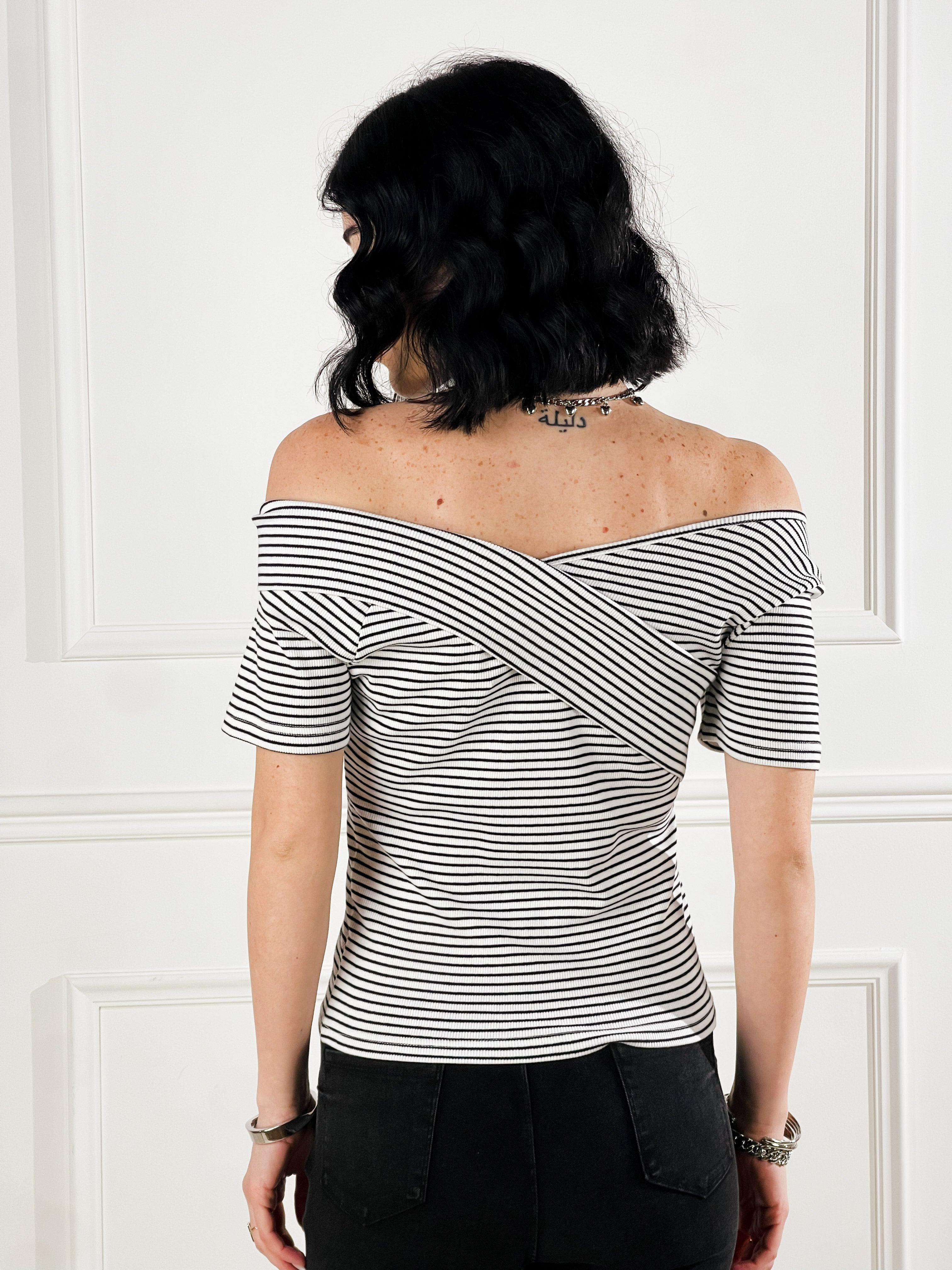 Maglia Bardot a righe|Colore:Bianco/nero