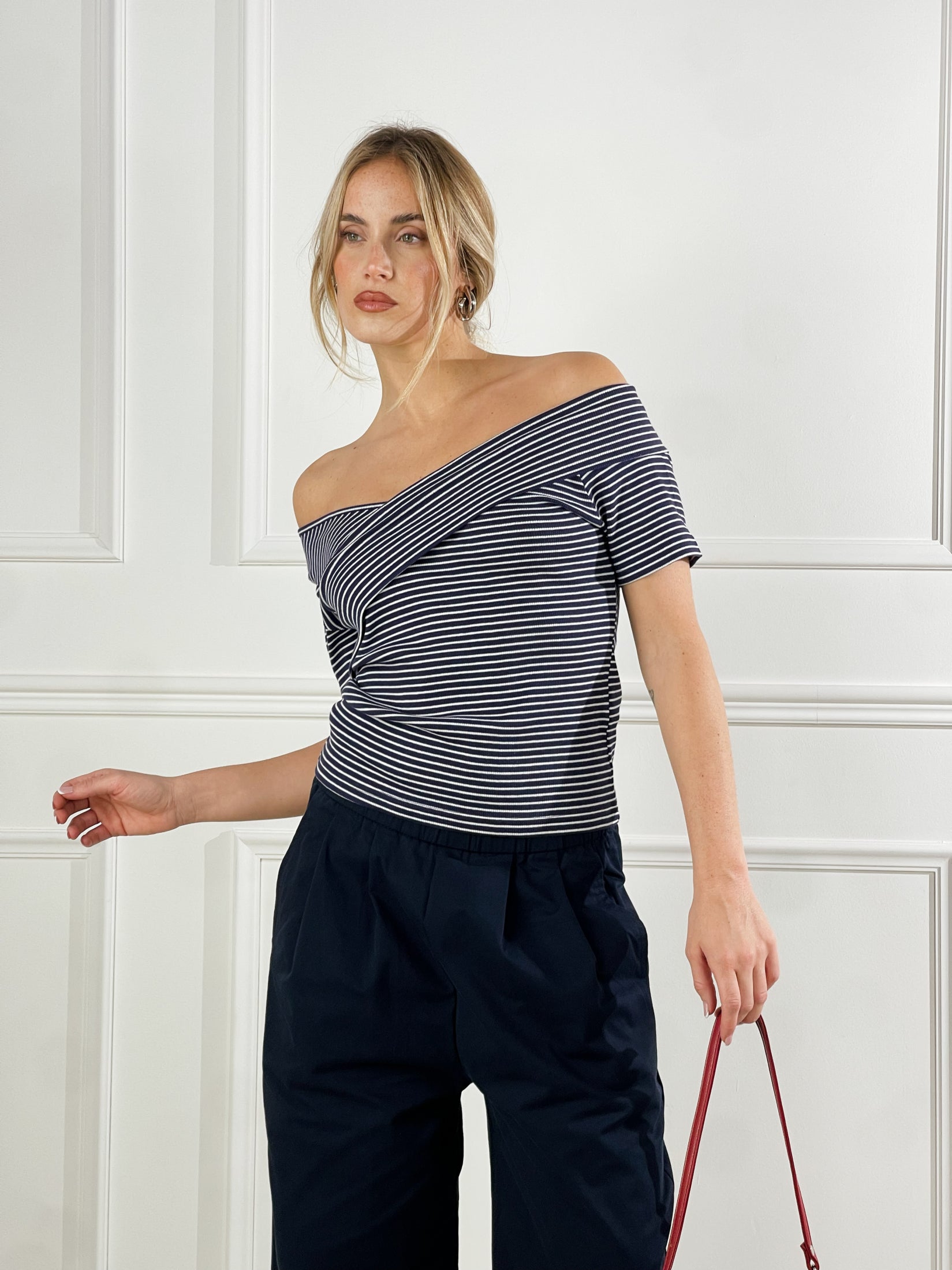Maglia Bardot a righe|Colore:Blu/bianco