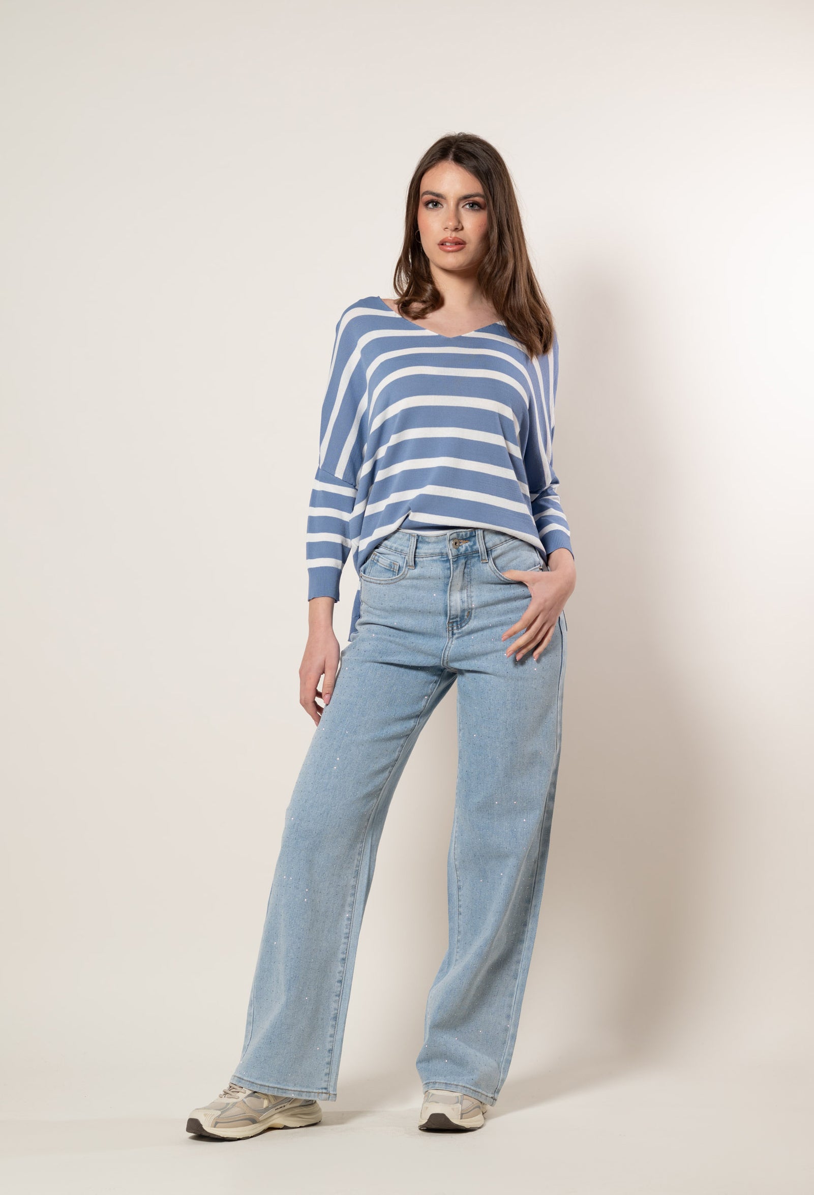 Maglia V Stripe|Colore:Jeans