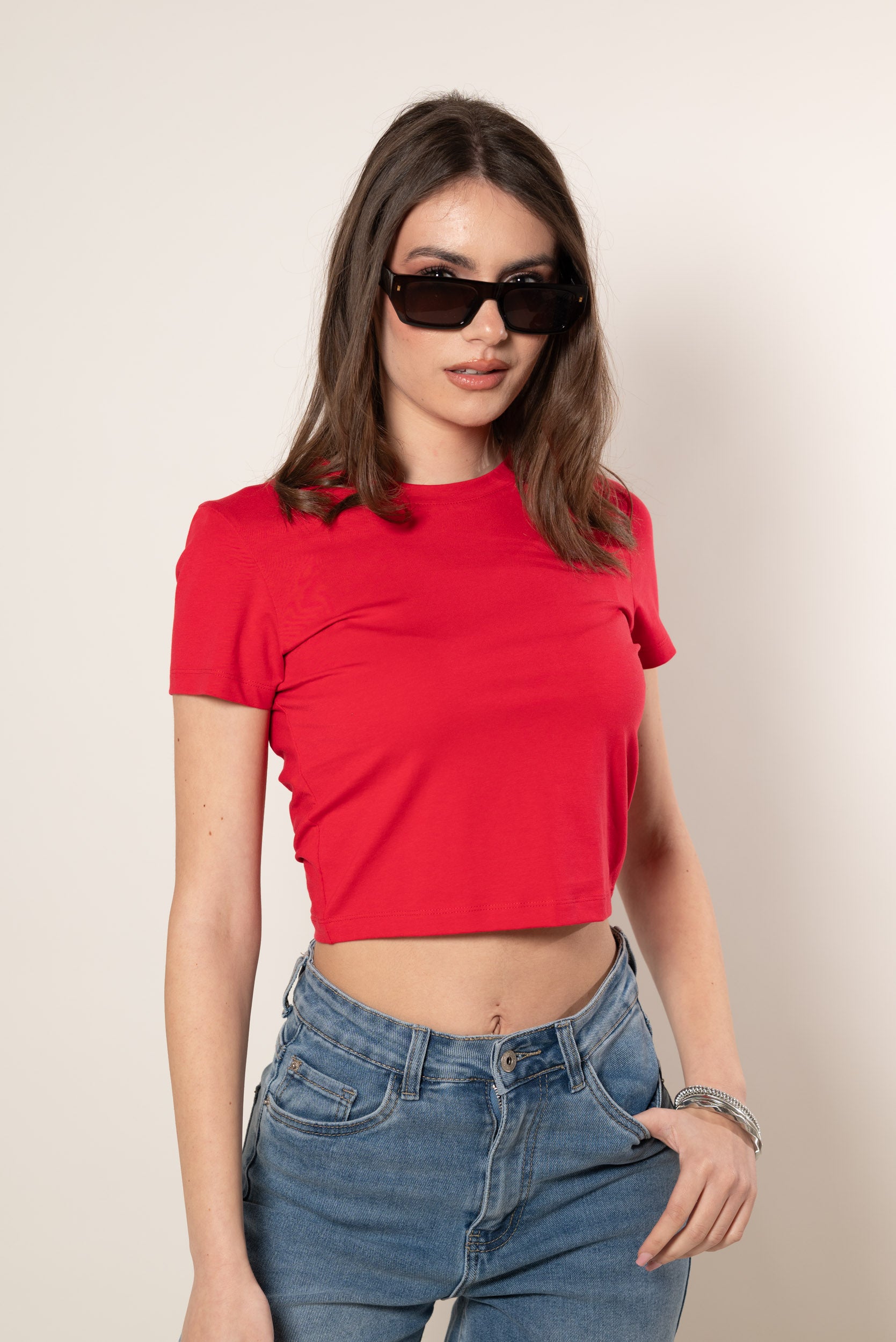 T-Shirt Crop|Colore:Rosso