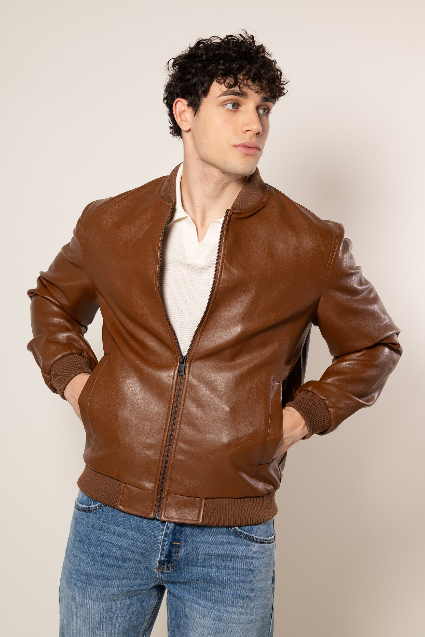 Bomber effetto pelle|Colore:Cuoio