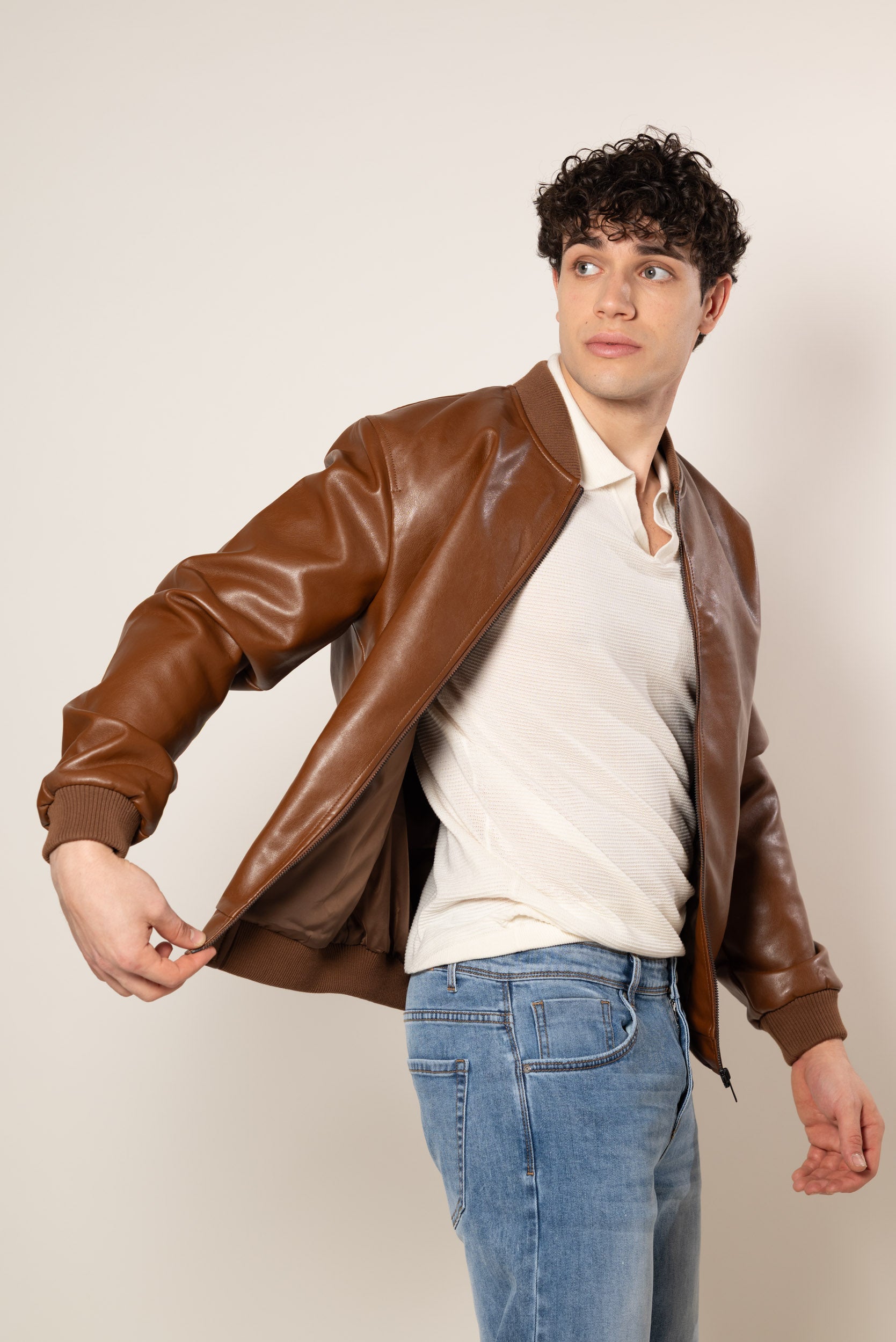 Bomber effetto pelle|Colore:Cuoio