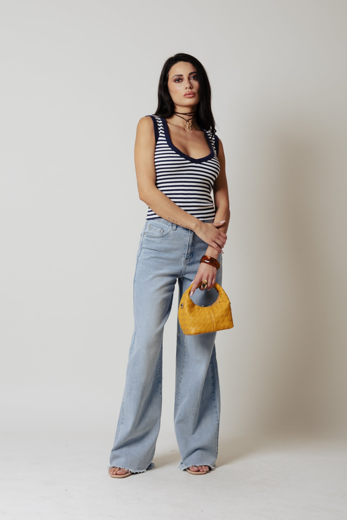 Canotta V a costina|Colore:Bianco/blu