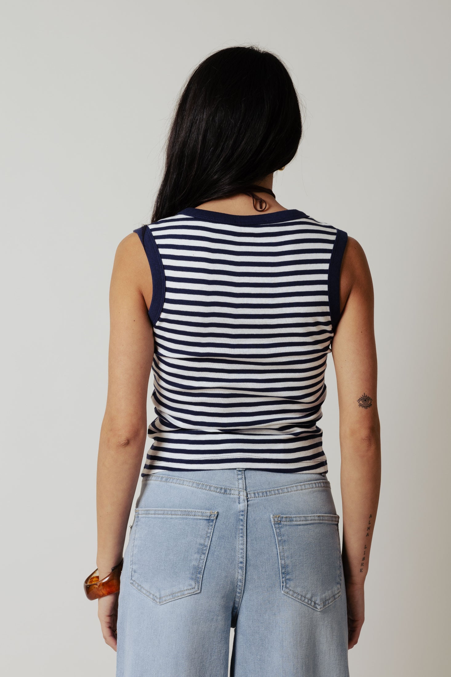 Canotta V a costina|Colore:Bianco/blu