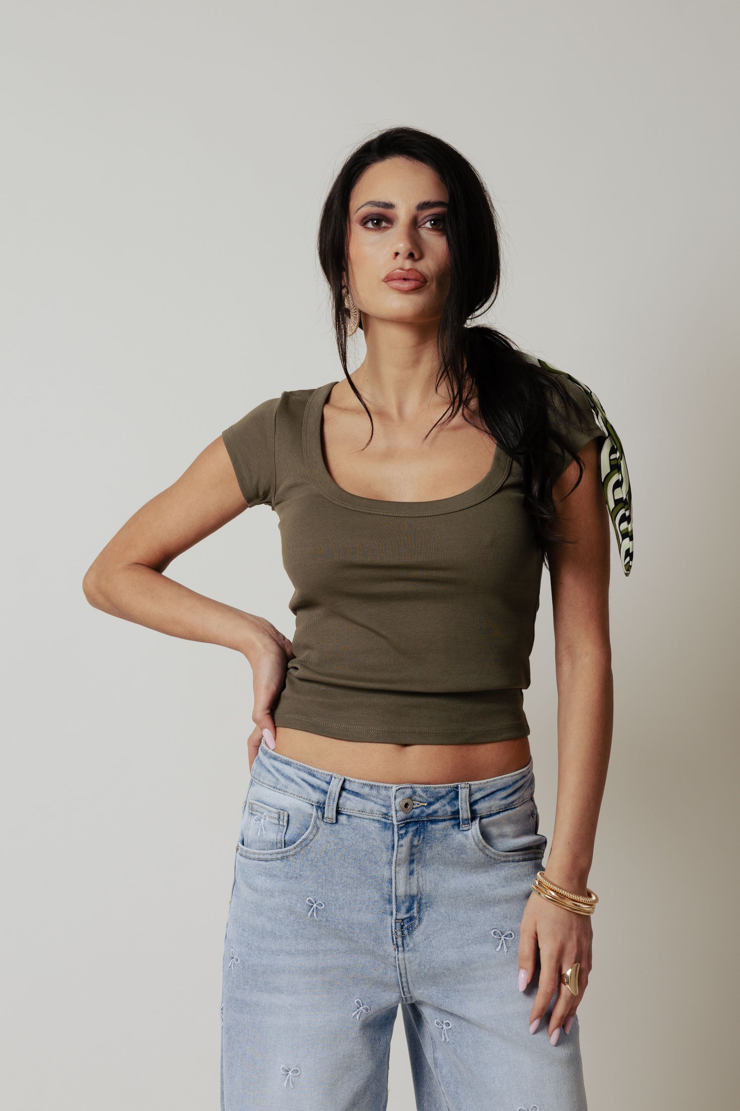 T-Shirt U neck|Colore:Salvia