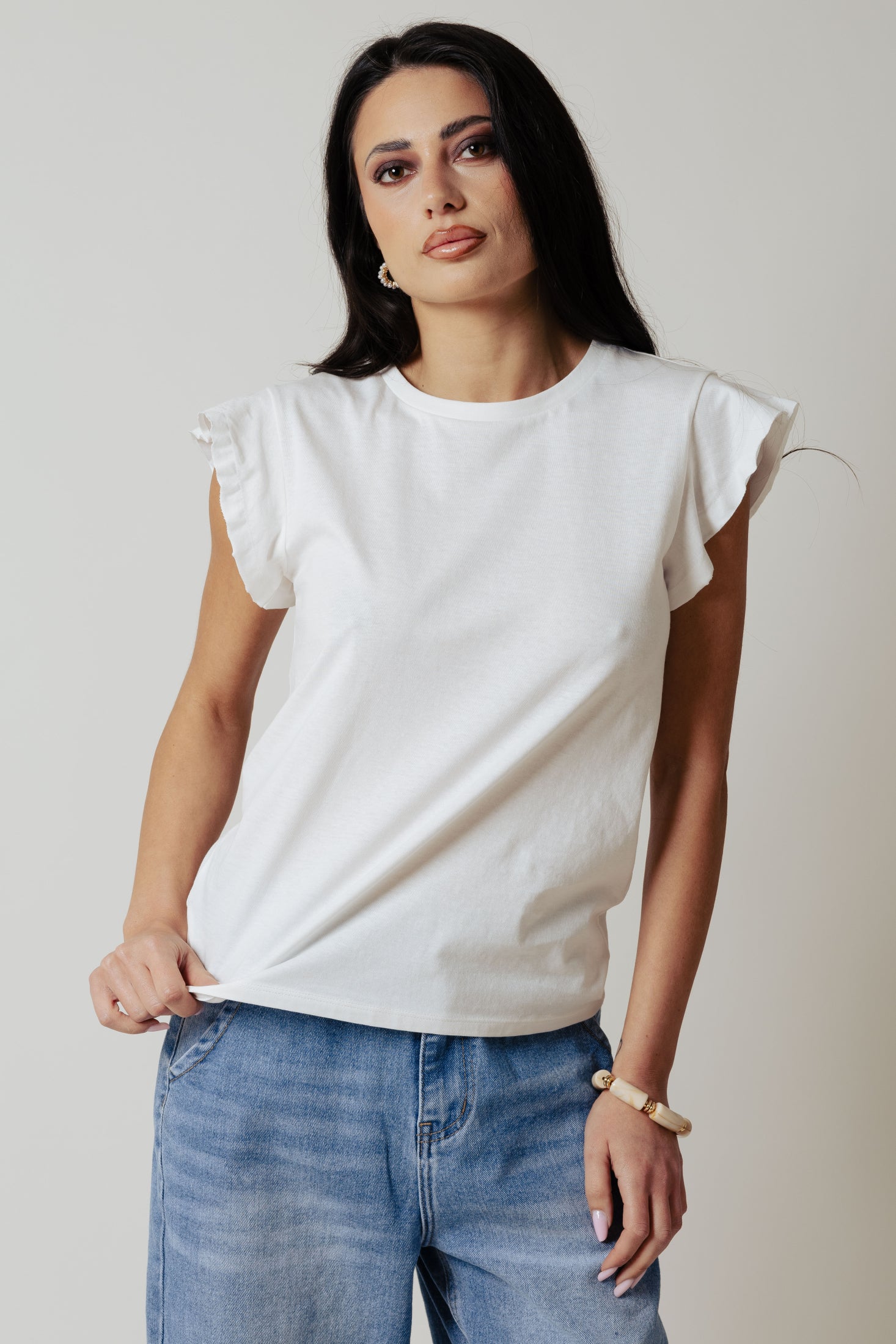 T-shirt volant|Colore:Bianco latte