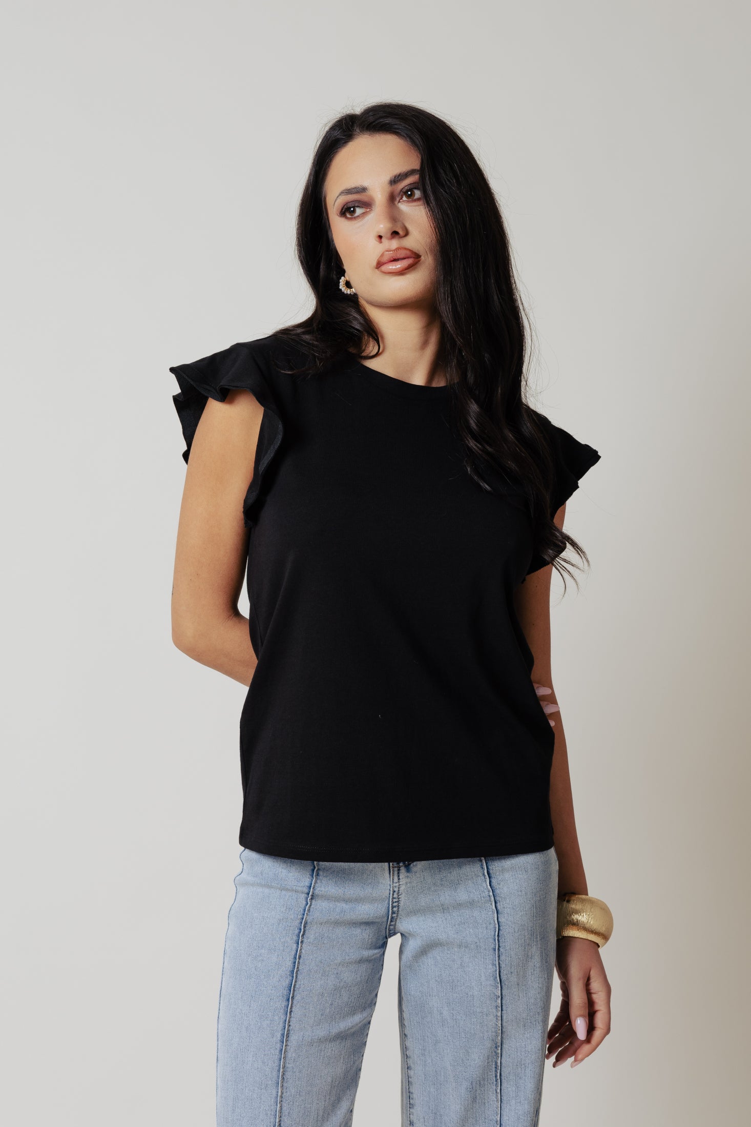 T-shirt volant|Colore:Nero