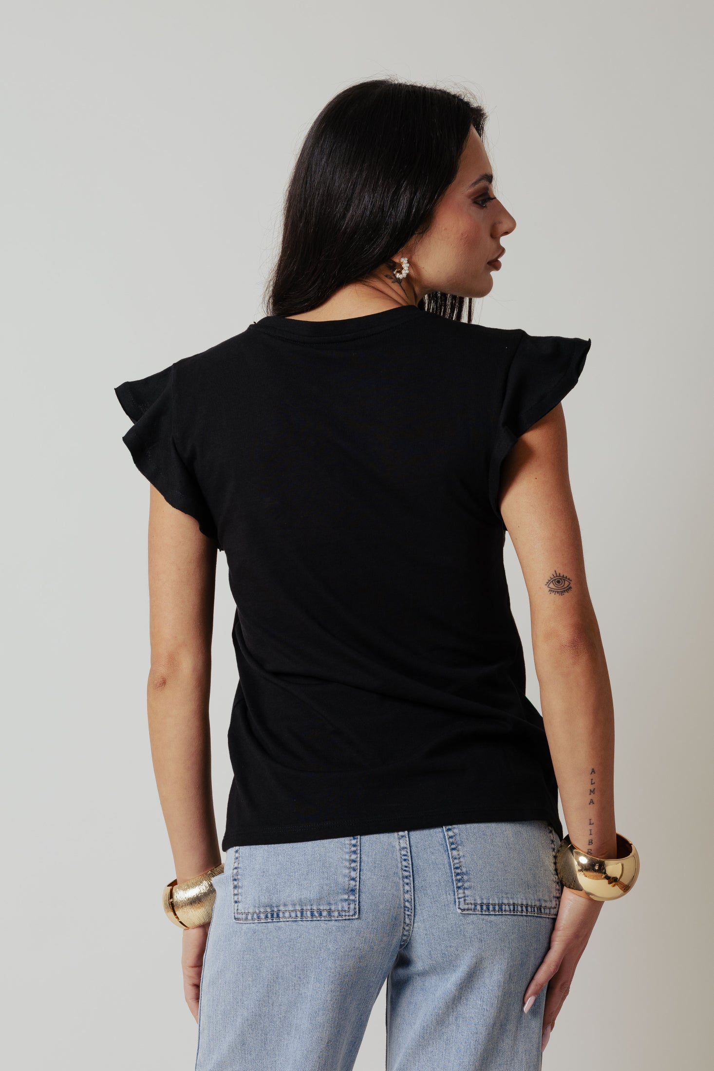 T-shirt volant|Colore:Nero