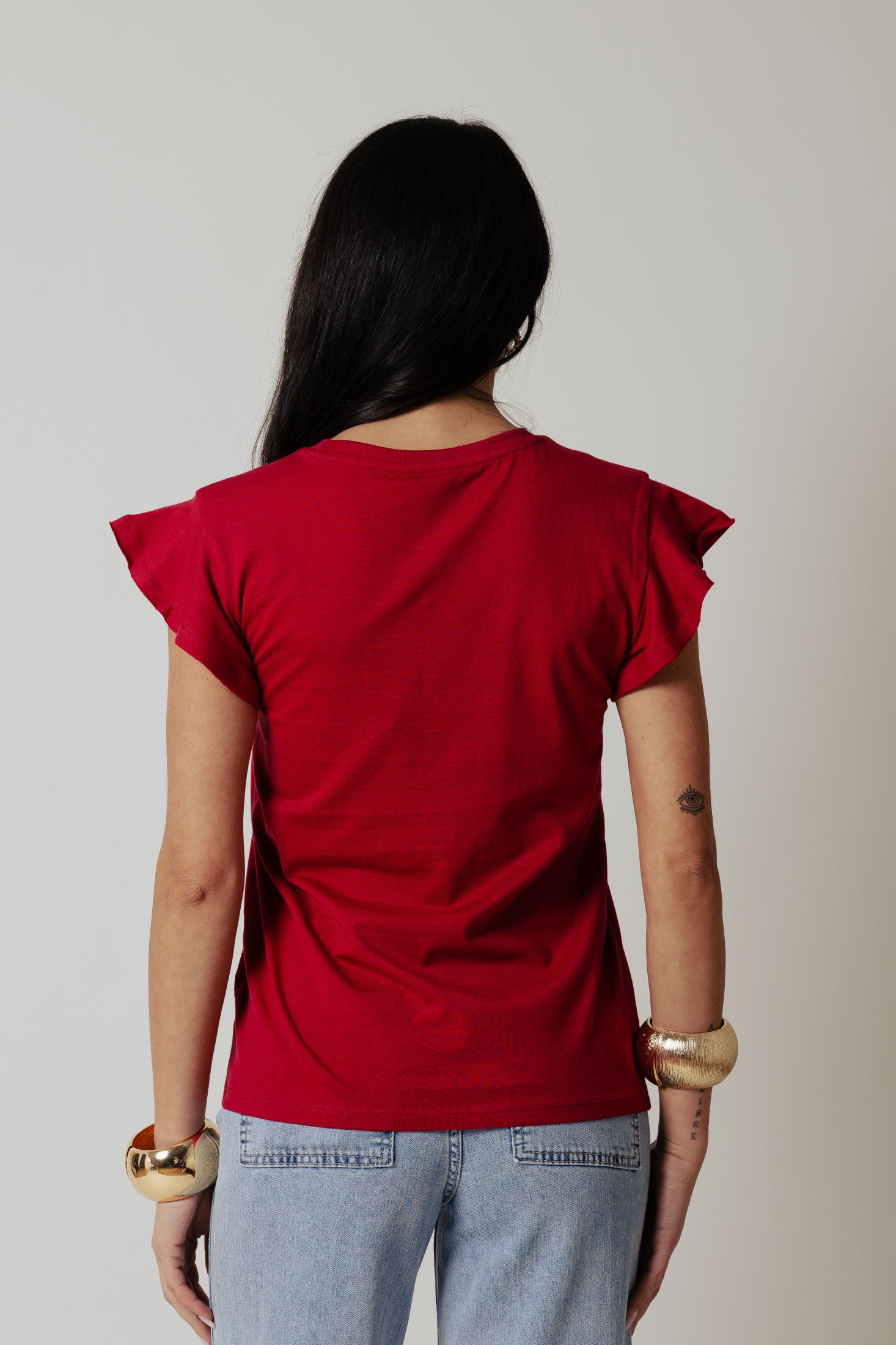 T-shirt volant|Colore:Rosso india