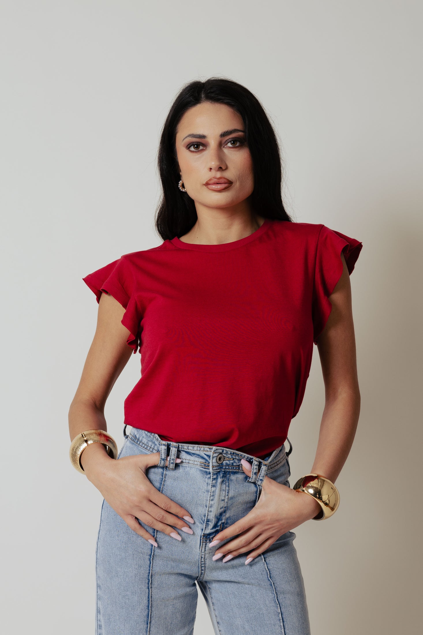 T-shirt volant|Colore:Rosso india