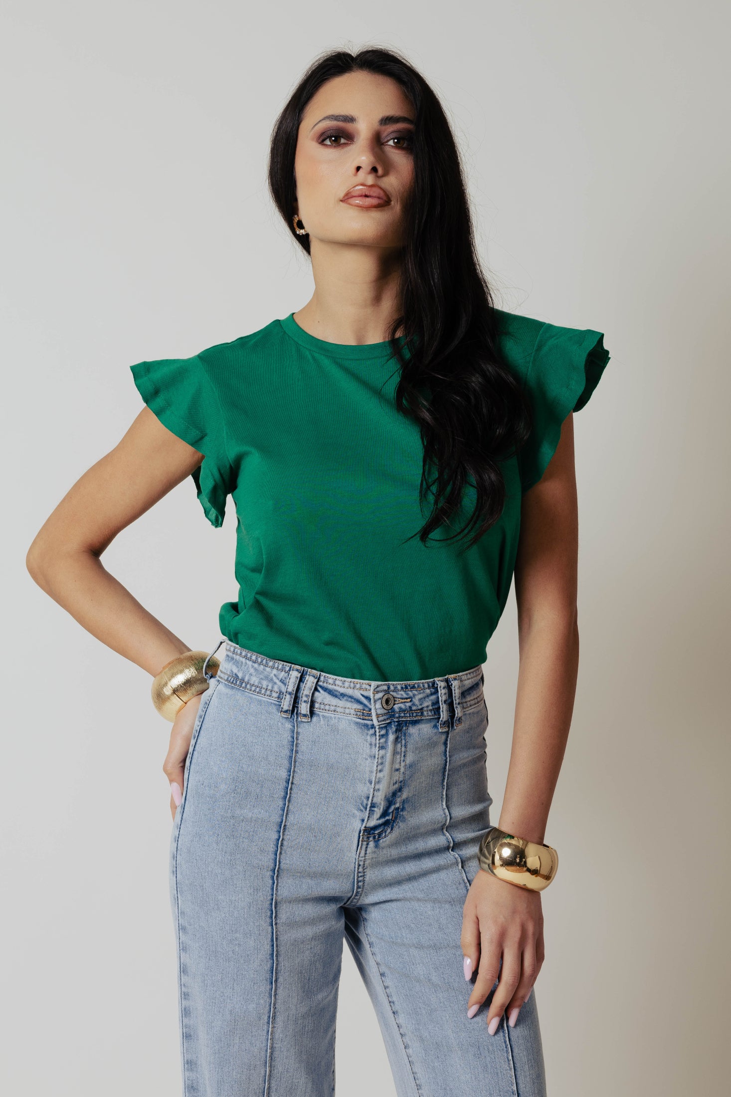 T-shirt volant|Colore:Smeraldo